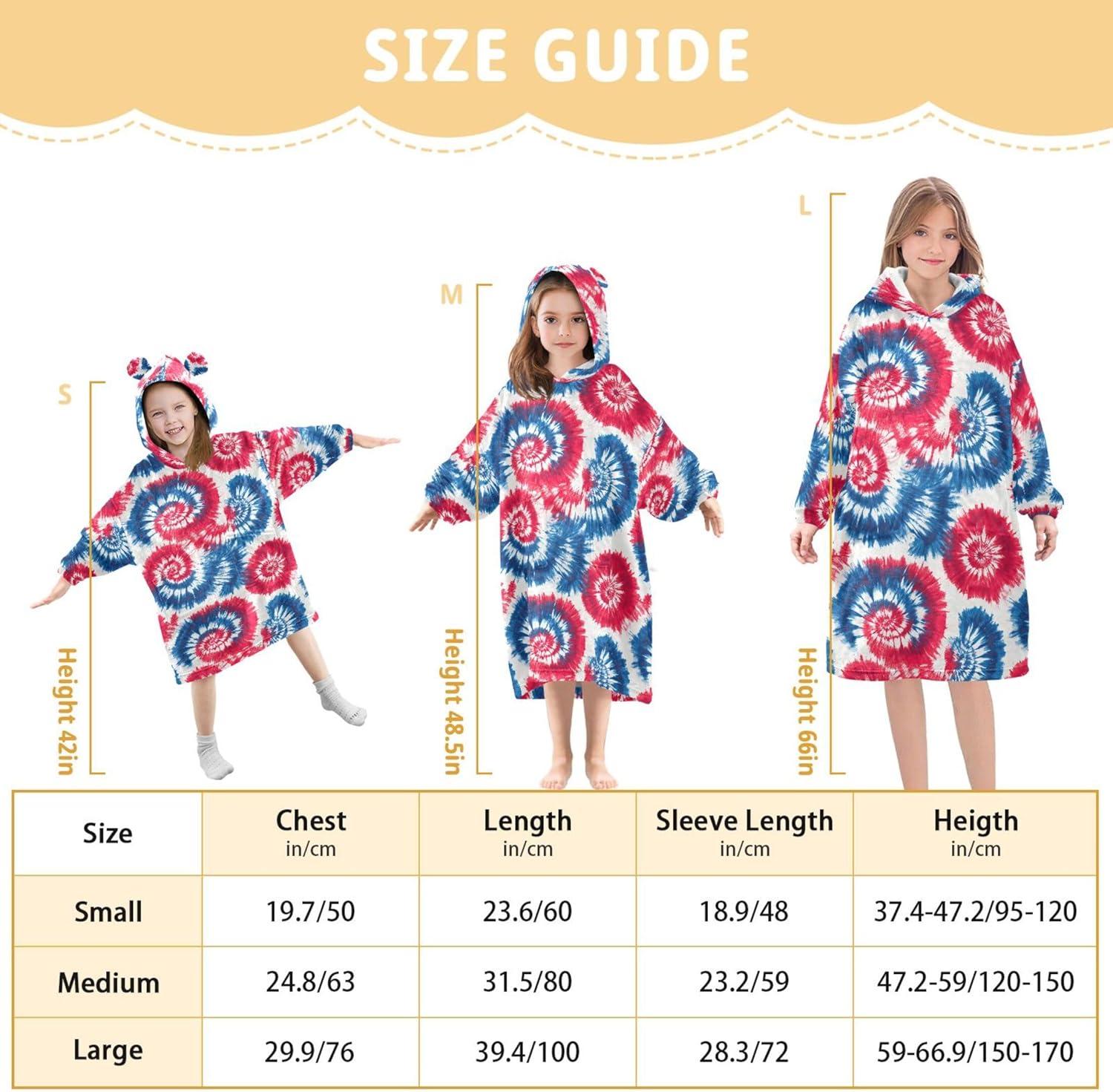 Tie Dye Kids Wearable Blanket Hoodie with Pocket and Sleeves for Toddlers, Cute Hoodies 3-14 Year Girls Boys B0404522