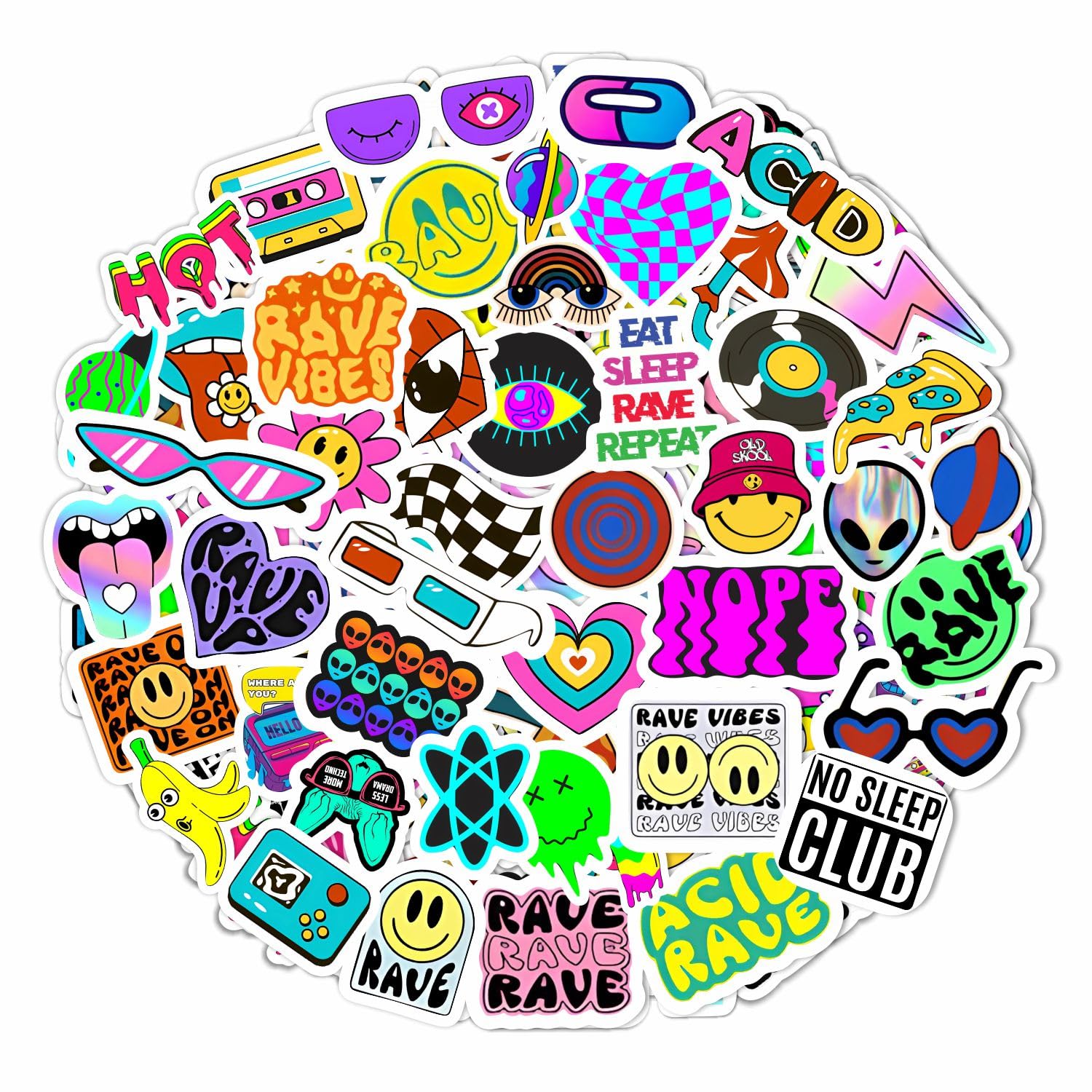 BulbaCraft Rave Stickers for Water Bottle and Laptop - Trippy Stickers, Psychedelic Party Favors & Decorations, Waterproof Vinyl Festival Decals, Gifts for Women & Men