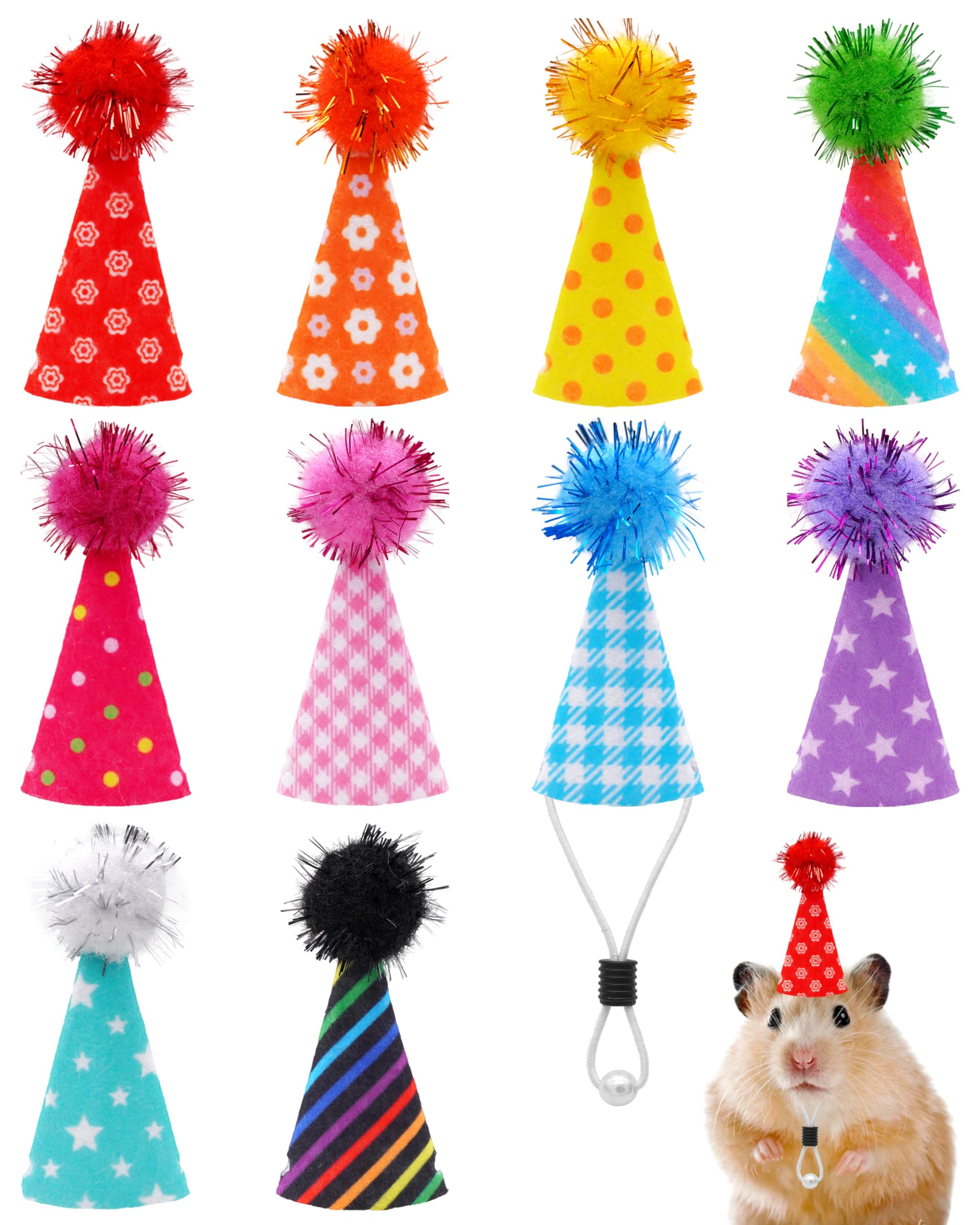 JpGdn 10PCS Tiny finger Hats for Small Animals Figurines Crafts Ducks Dinosaurs Crafts Figure Hamster Hats with Tinsel Pom Adjustable Felt Headband Pet Birthday Party Accessories