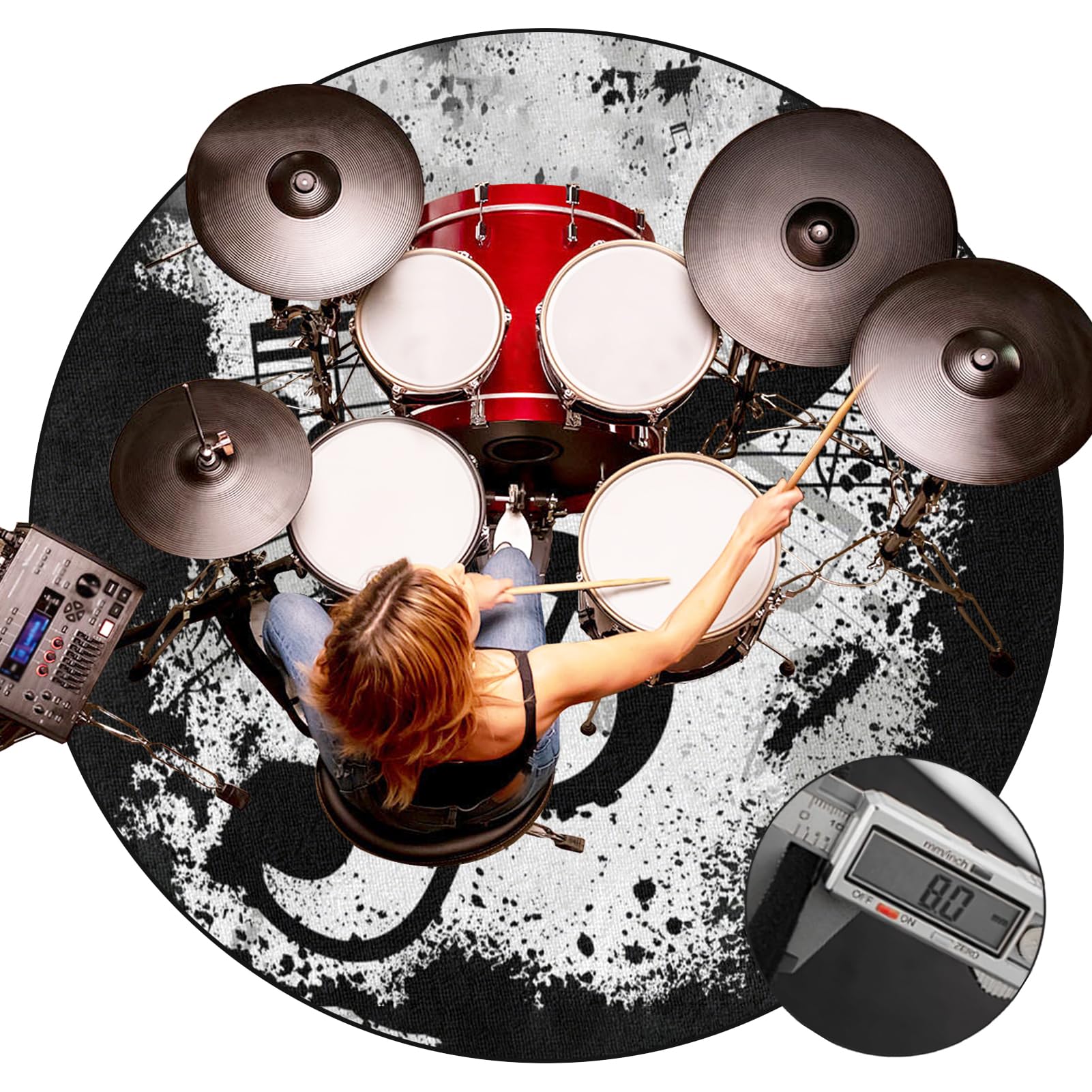 Dywan perkusyjny, okrągły, izolacja akustyczna, profesjonalny elektroniczny jazz, zestaw do perkusji basowych, werbla, perkusji i innych instrumentów, 160 cm
