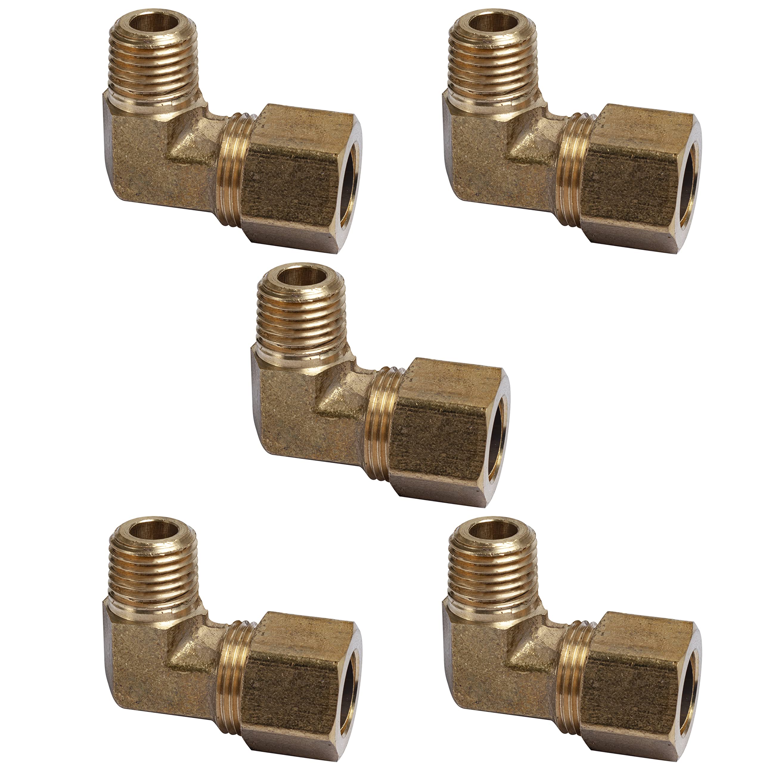 Ltwfitting Men's Pack Of 5 1/2-Inch Od X 1/4-Inch Npt 90 Degree Compression Elbow,Brass Compression Fitting (Pack Of 5)