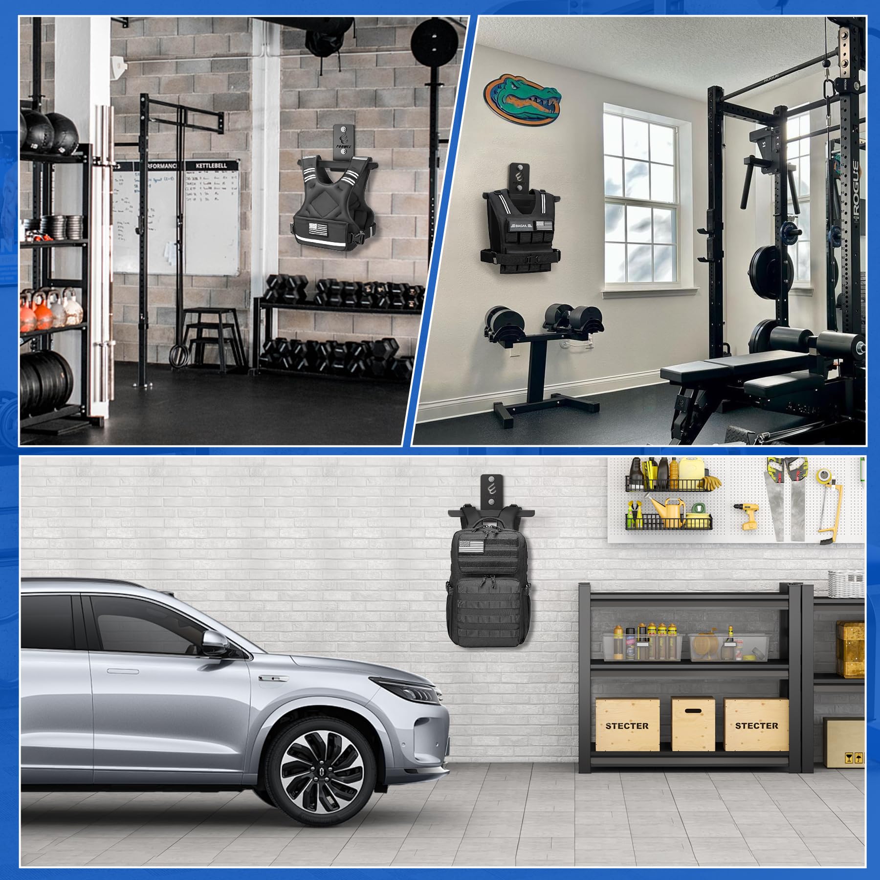 Wandhalterung für Gewichtswesten, robuste Stahl-Westen-Wandhalterung für Heim-Fitness-Ausrüstung, Gewichtswestenaufbewahrungsregal für Rucksäcke, Körperpanzer-Träger, gewichteter Westenhaken, hält bis