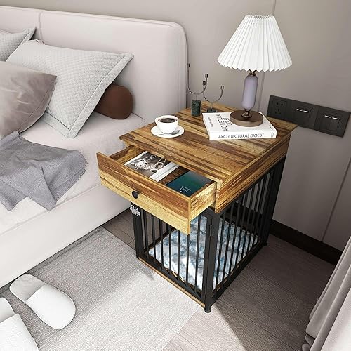 Miniatura 5 de Gitua Mesa auxiliar para perros de tamaño pequeño, mesa auxiliar moderna de estilo rústico con almacenamiento, mesa auxiliar de casa de mascotas a