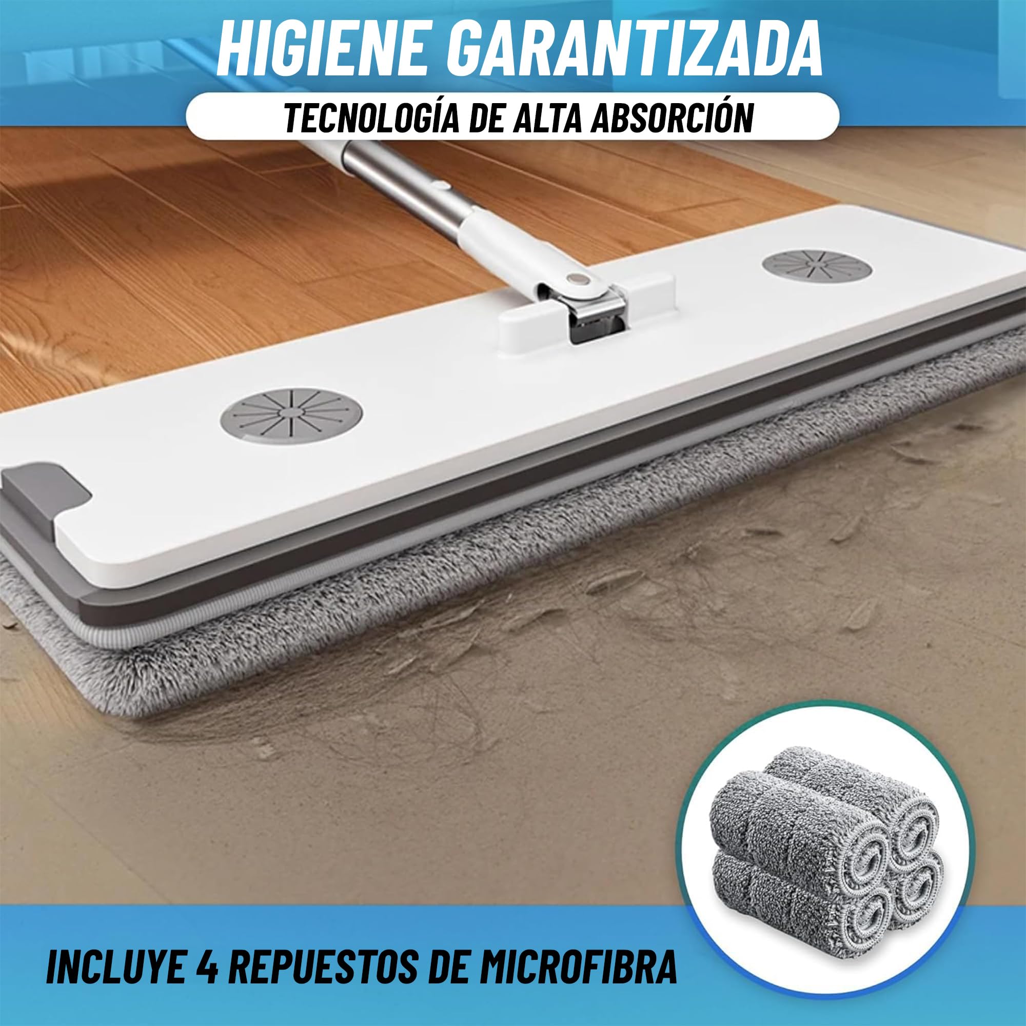 Mopas de Limpieza Suelos con Cabezal XL 360°, Mopa para Limpiar Azulejos y Paredes, Fregona Autoescurrible, Cubo Escurridor Doble Compartimento, Mopa Microfibra Antideslizante