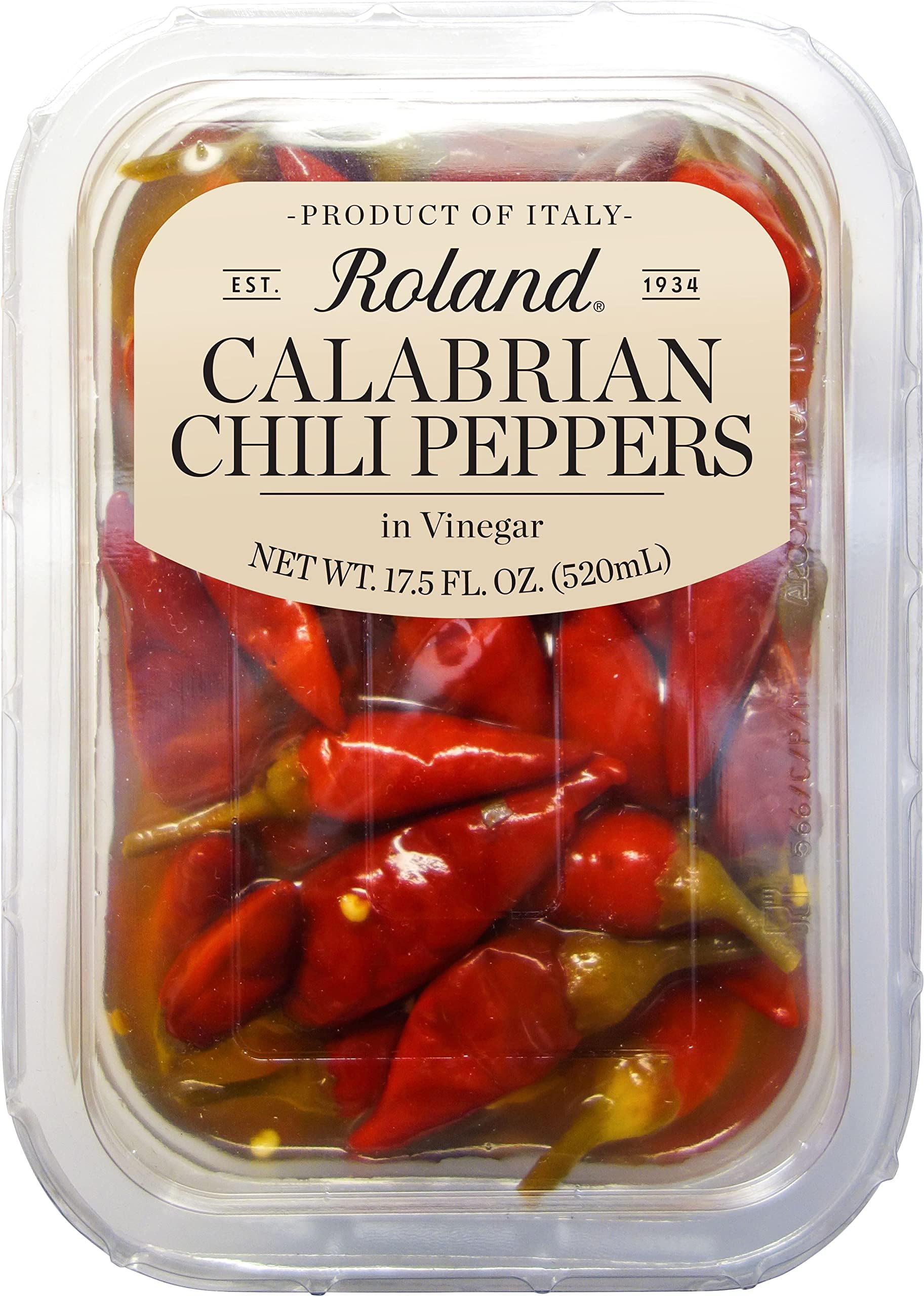 Roland Foods Calabrian Chili Peppers in Vinegar, Specialty Imported Food, 17.5 Ounce, Pack of 1