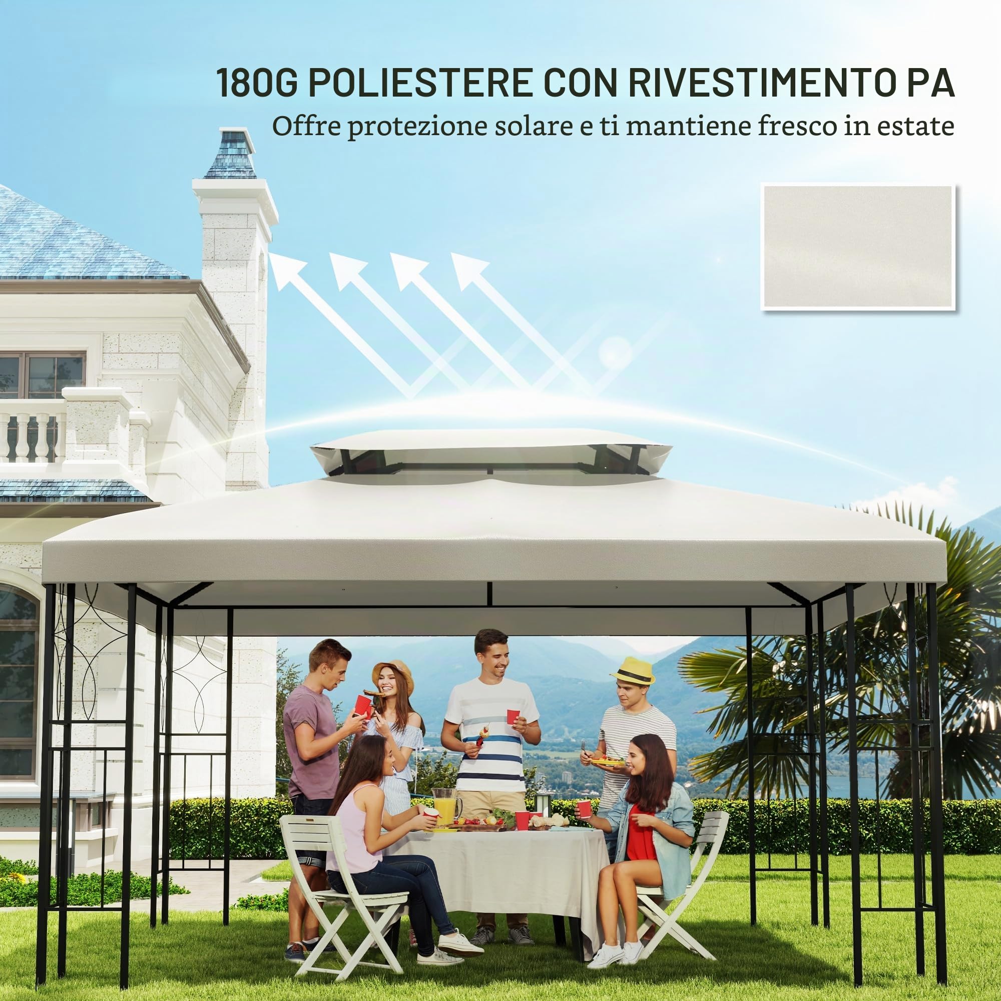 Outsunny Copertura per Gazebo da Giardino Tetto Sostitutivo Anti-UV Impermeabile 3x4m Beige