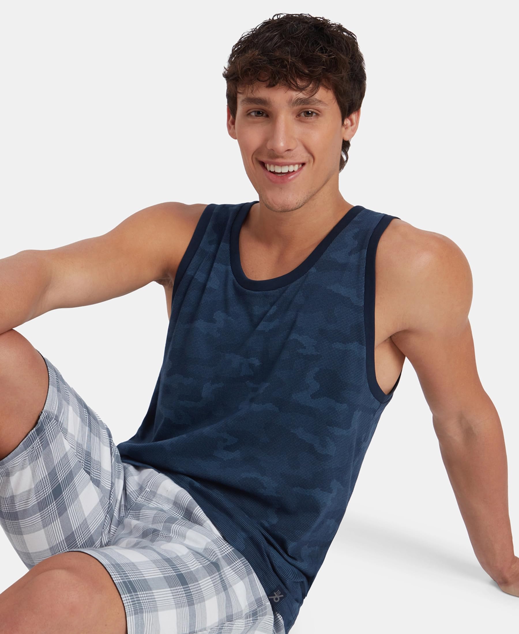 Jockey AM67 Men's Super Combed Cotton Blend Printed Tank Top_Navy_L 1