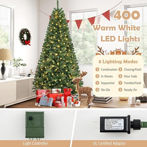 Miniatura 94 de GOFLAME Árbol de Navidad artificial preiluminado de 8 pies con luces LED blancas cálidas y conos de pino, decoración navideña para el hogar