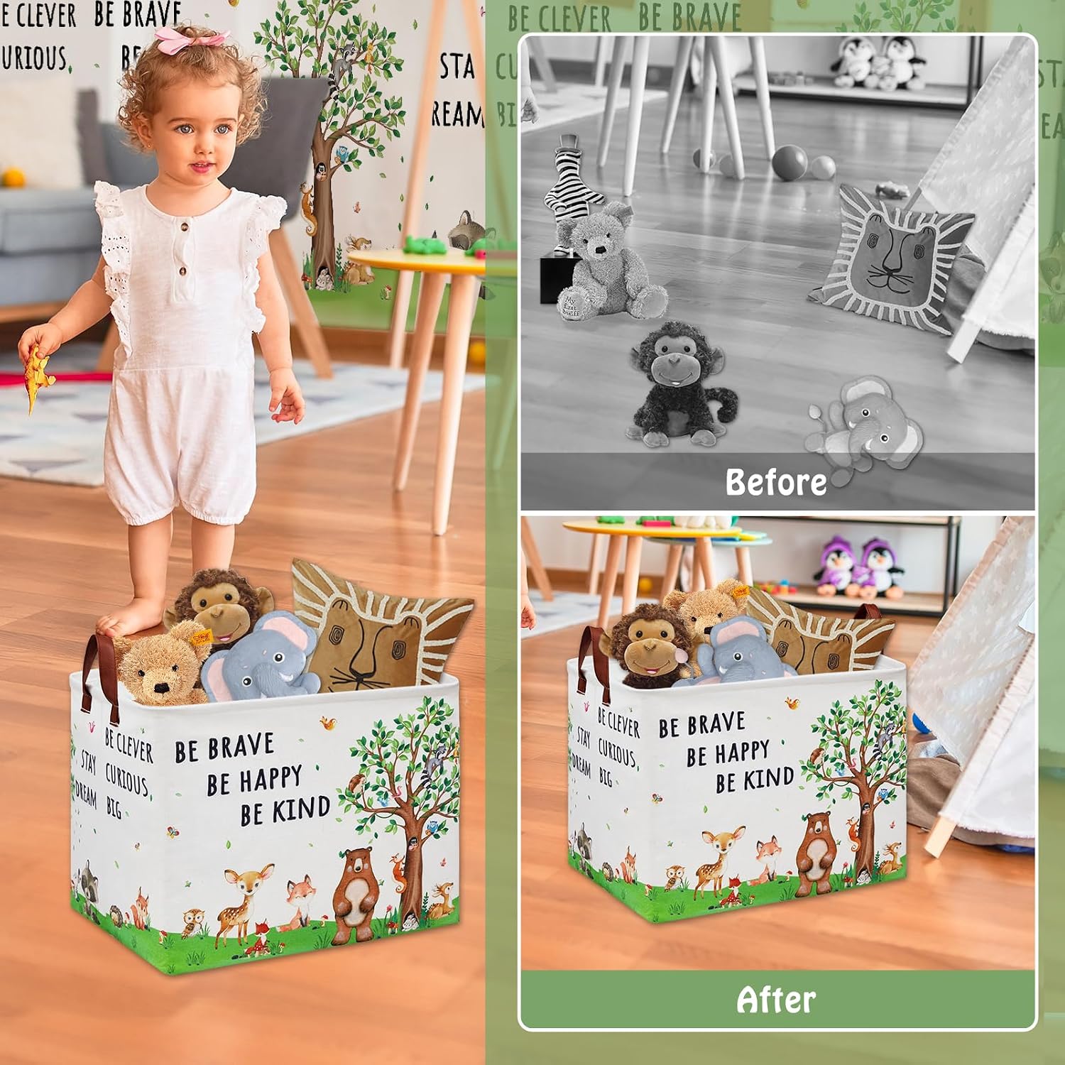 Woodland Nursery Decor Baby Shower Basket , Bear Baby Laundry Basket , Jungle Animal Baby Hamper Fox Rabbit Storage Bin Toy Bin Cute Collapsible Clothes Book Organizer Box thumbnail