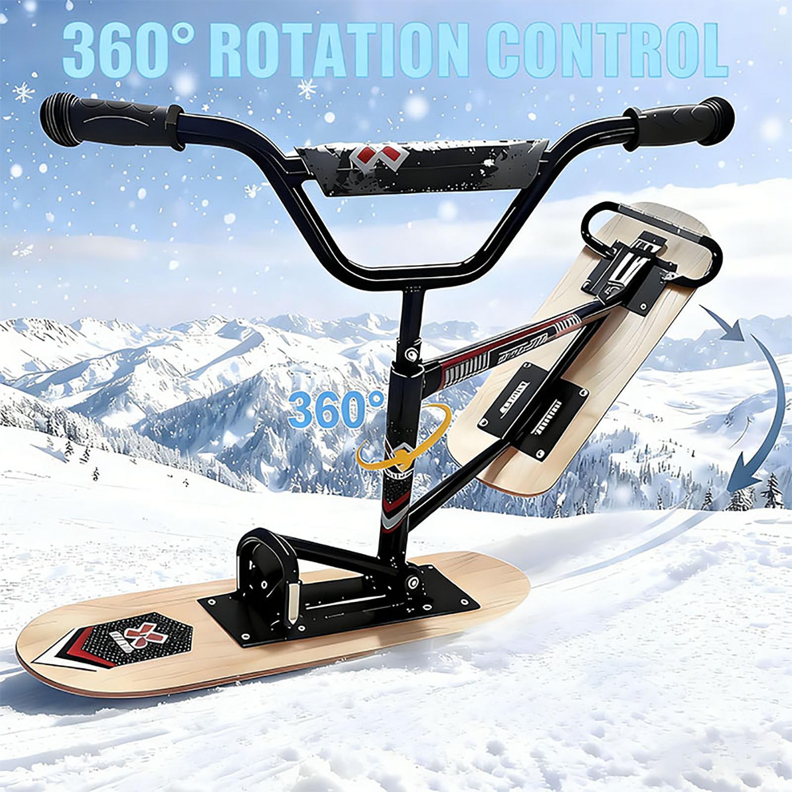 Fortgeschrittener Schneescooter/Skier – Schneescooter für Erwachsene (Modelljahr 2026) mit 360°-Lenkung und dreifachem Aluminiumrahmen, 150 kg Tragfähigkeit