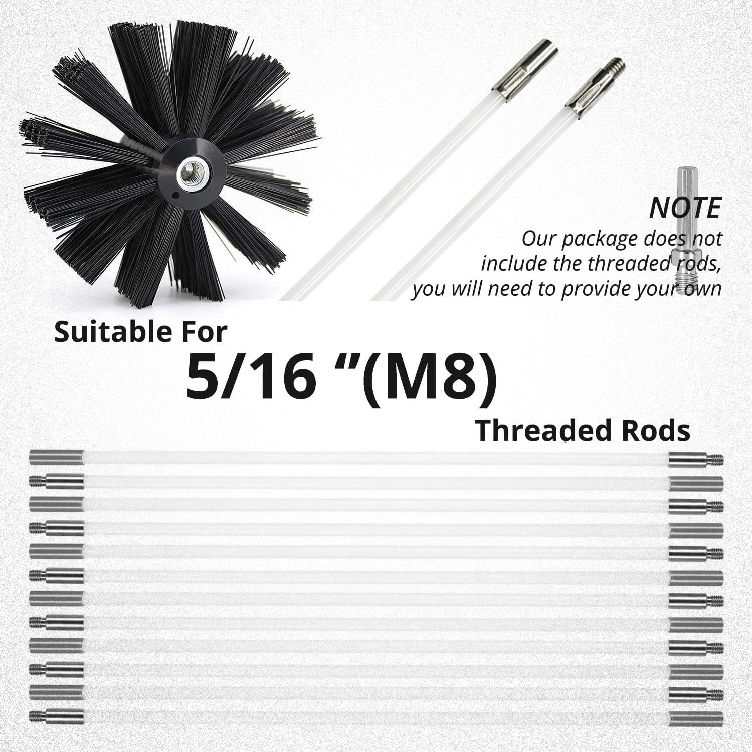 6 Inch Dryer Vent Cleaner Brush Head, Duct Cleaning Brush with 3/8” Hex Shaft Drill Attachment for Dryer Vent Cleaning, Fireplace, Chimney Washing, Compatible with Standard M8 Flexible Rods