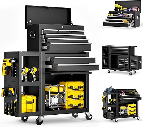 Caja de herramientas con ruedas de 8 cajones, caja de herramientas de alta capacidad con ruedas, carrito de herramientas de garaje resistente con