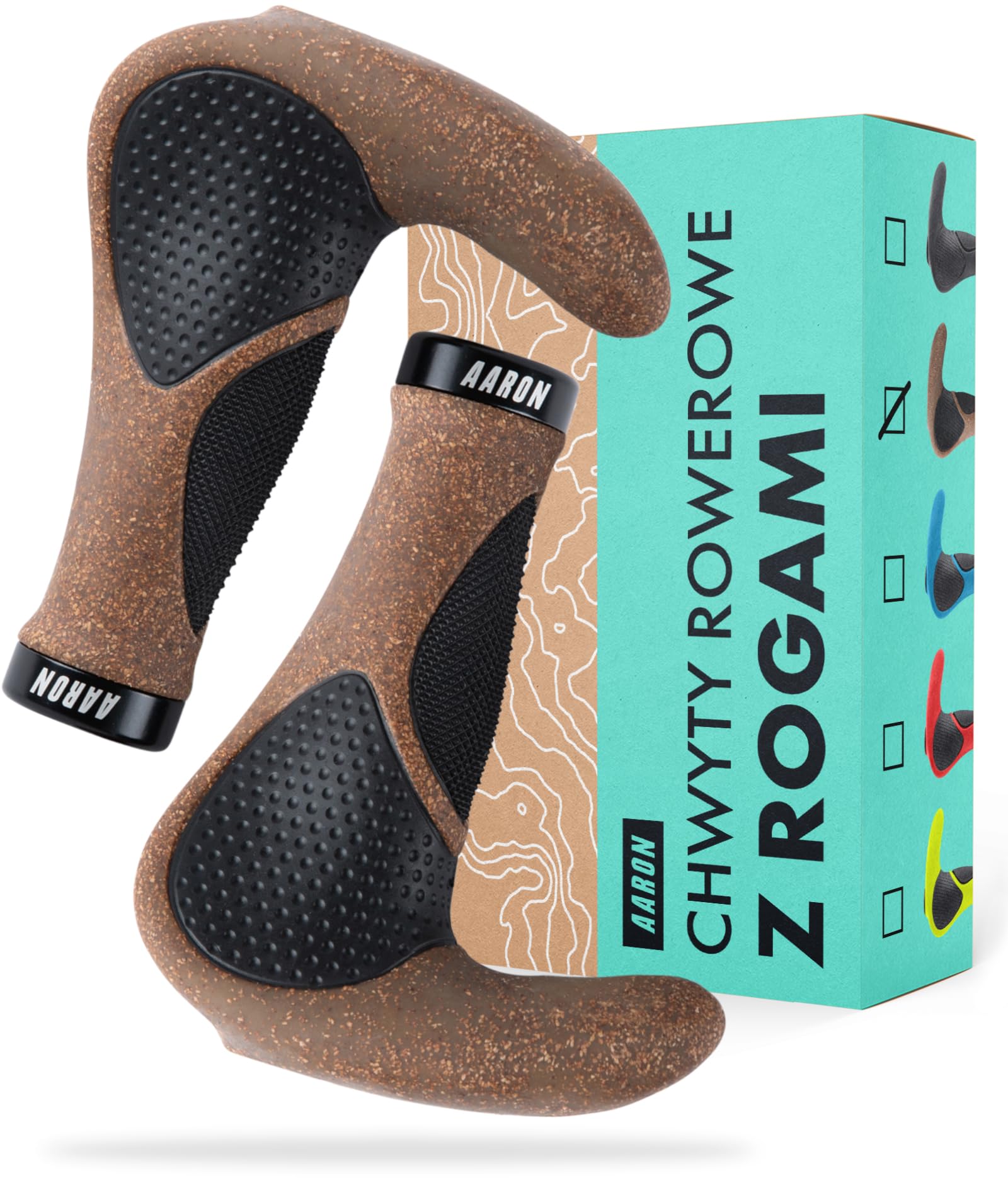 AARON Rogi na kierownicę z żelową amortyzacją, ergonomiczne rogi na kierownicę z antypoślizgowej gumy, uchwyty rowerowe do rowerów elektrycznych, trekkingowych, górskich, turystycznych, kolor czarny