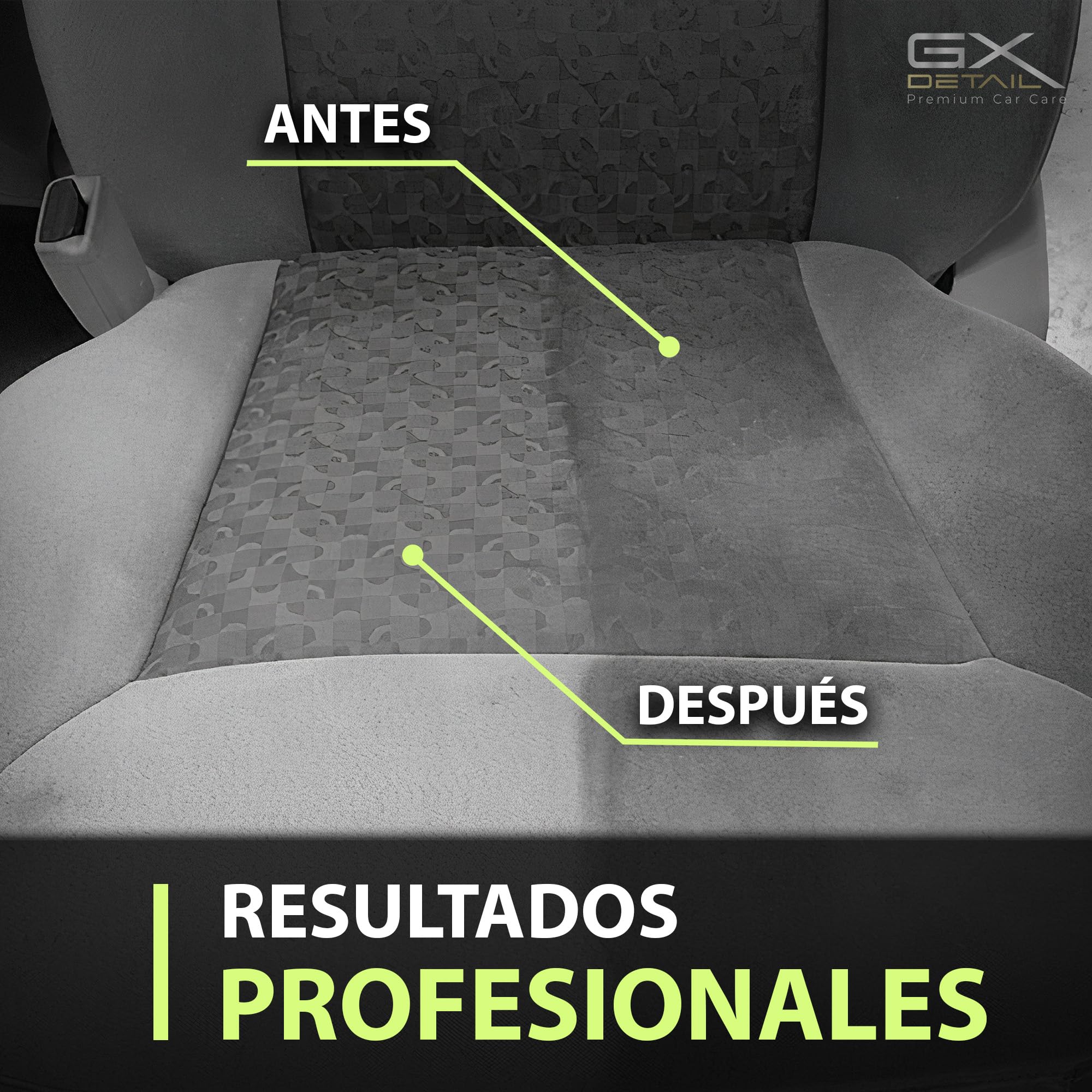 GxDetail Limpia Interiores y Tapicerías para Coche 5 Litro – Elimina Manchas, Suciedad y Olores – Fórmula Potente y Segura para Tela, Cuero y Alfombrillas – Acabado Profesional y Fácil Aplicación