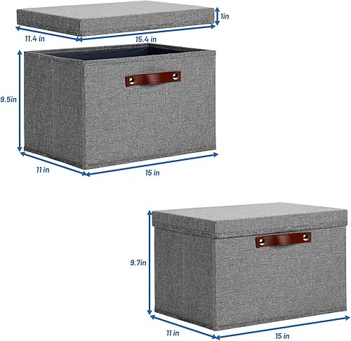 Miniatura 2 de Temary Contenedores de almacenamiento con tapas, paquete de 2 cestas de almacenamiento plegables grandes con tapa, contenedor de almacenamiento de