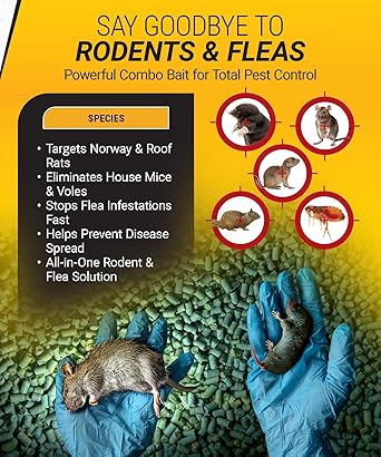 Kaput Combo Bait Pellets, Rat Bait to Kill Rodents & Fleas, Norway, House Mice, Pine Voles - Includes Warfarin & Imidacloprid for Effective Pest Control (32 x 2oz Place Packs)