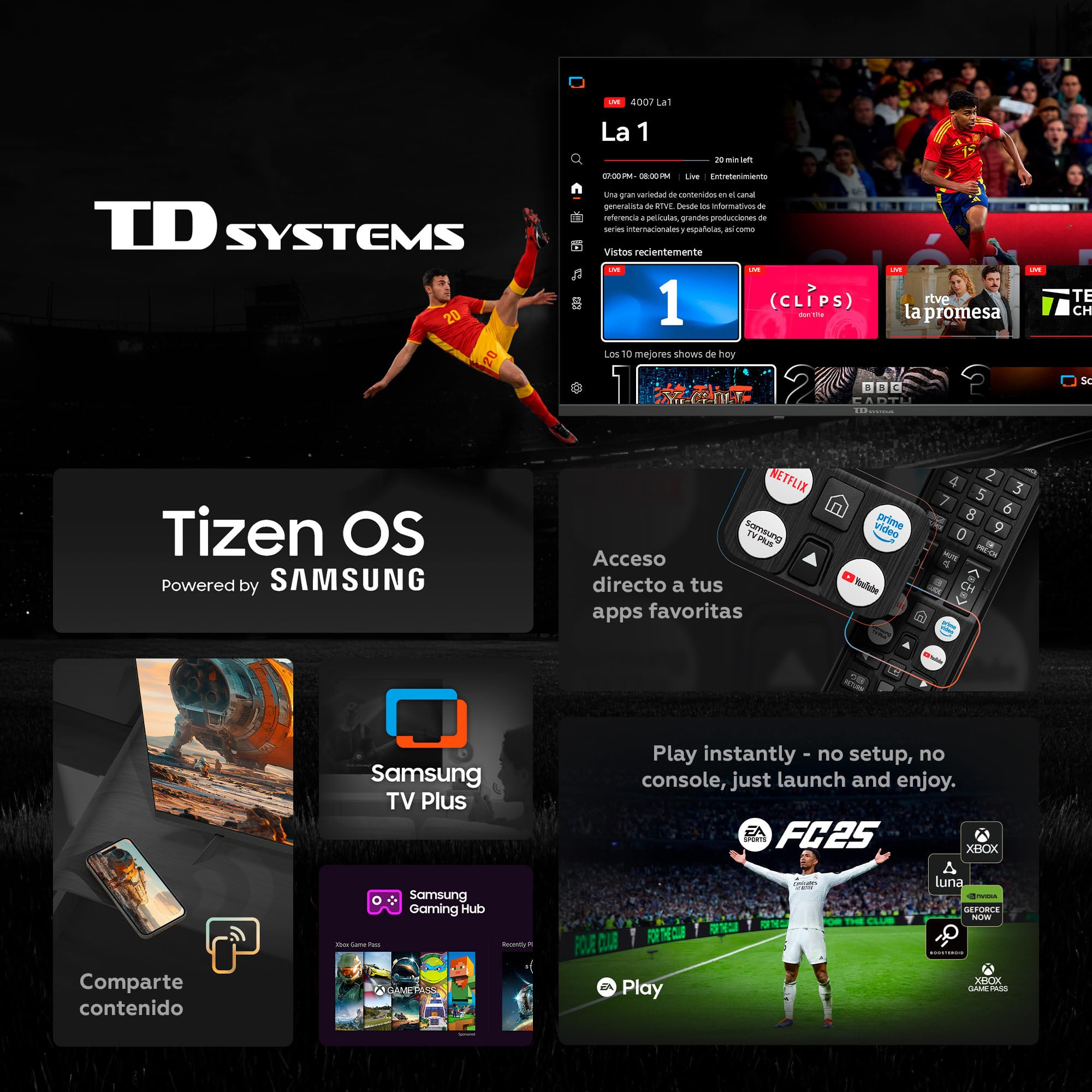 TD Systems - Smart TV 43 Pulgadas QLED 4K con Tizen OS 8.0 Powered by Samsung, Televisión HDR10 con Sintonizador Triple, Televisores del 2026 | PRIME43QC22TIZEN
