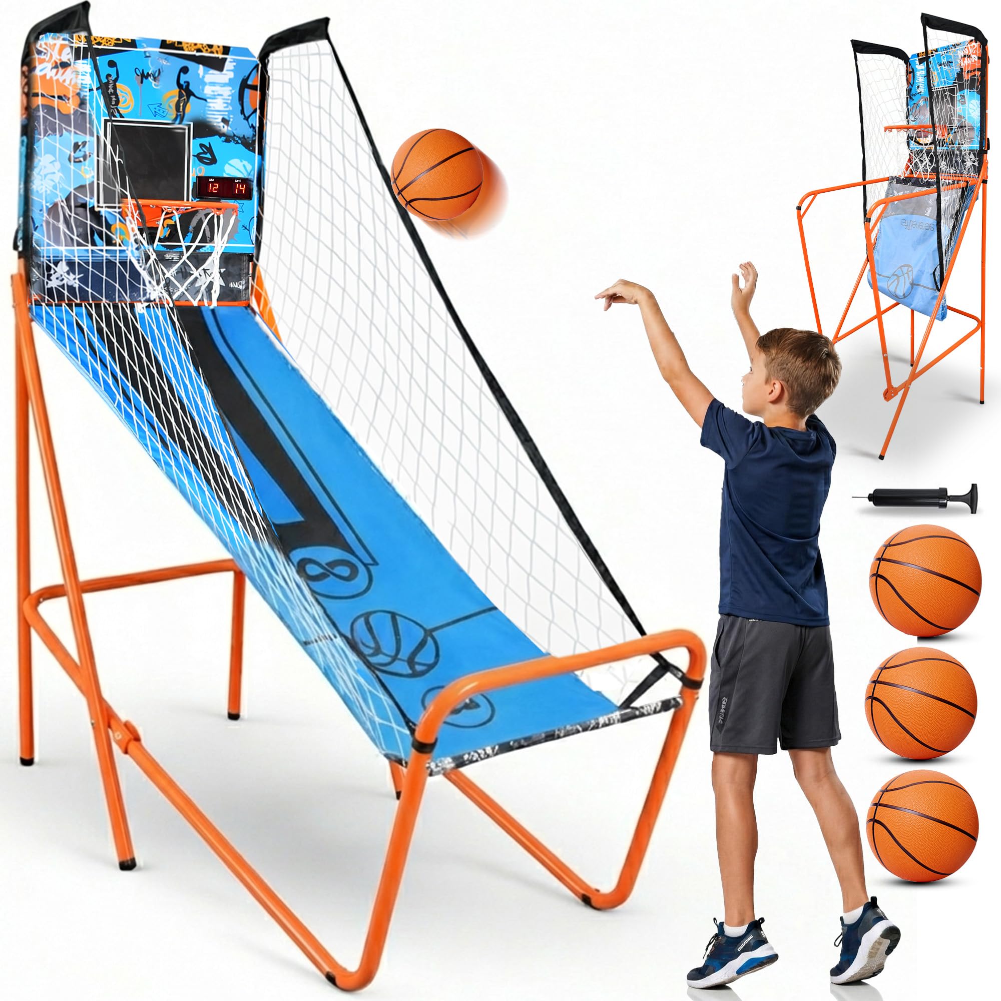 SereneLife Basketball Arcade Game, Foldable Basket Ball Shot Hoop Game, Outdoor Sport/Indoor Home Arcade Room w/Digital LED Scoreboard & Play Timer, Electronic Shooting Machine for Kids & Adults โ image 1