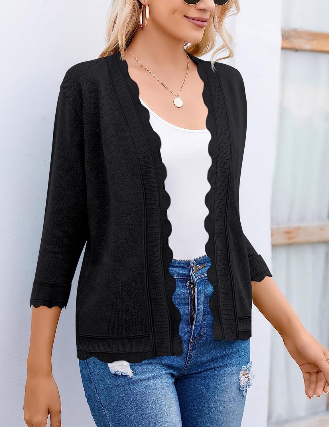 BeautyNee Women's 3/4 Sleeve Summer Cardigan Lightweight Open-Front Cropped Knit Shrug Sweater Casual Spring Shirts - Image 2