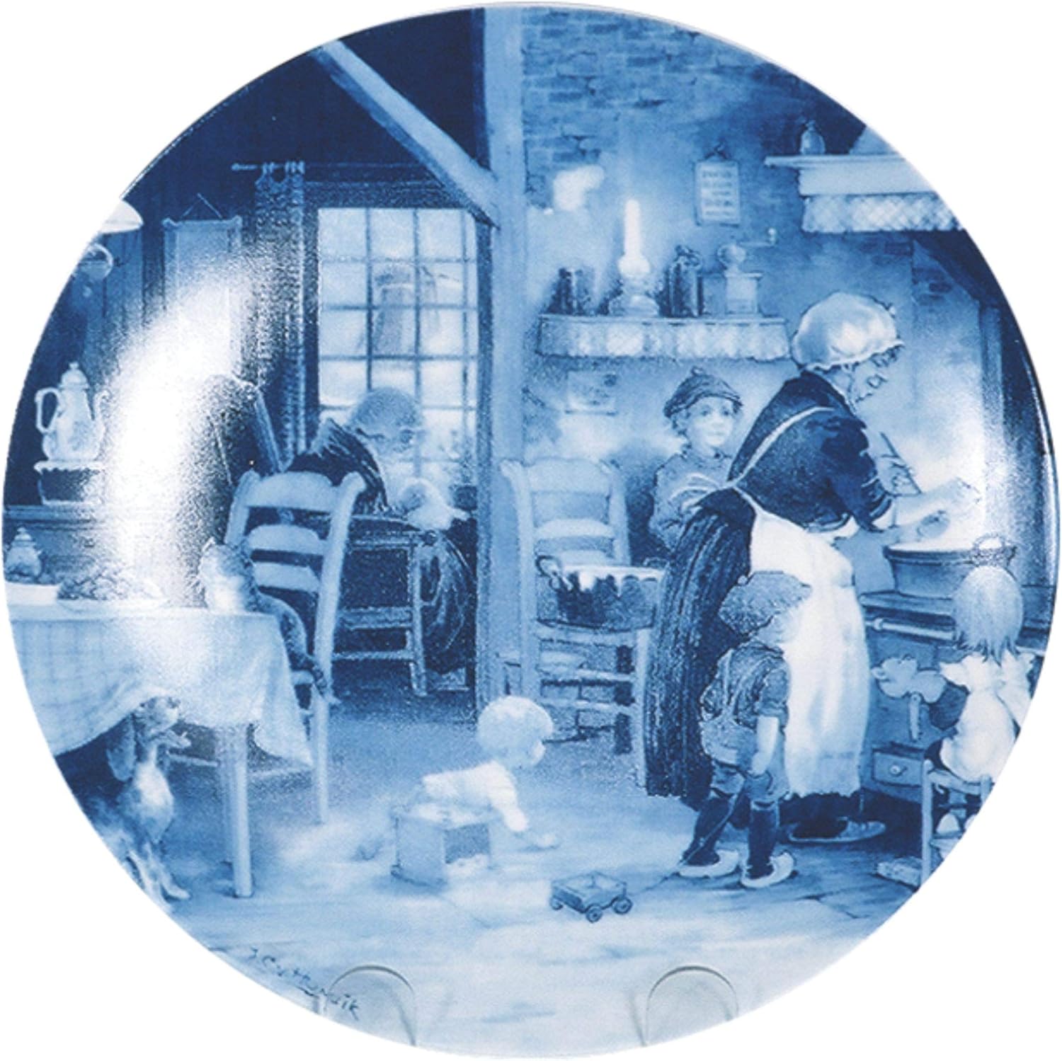 Essence of Europe Gifts Collectible Dutch Gift J.C Van Hunnik Family Gathering Scene Decorative Blue 8" Ceramic Plate | DutchGiftOutlet