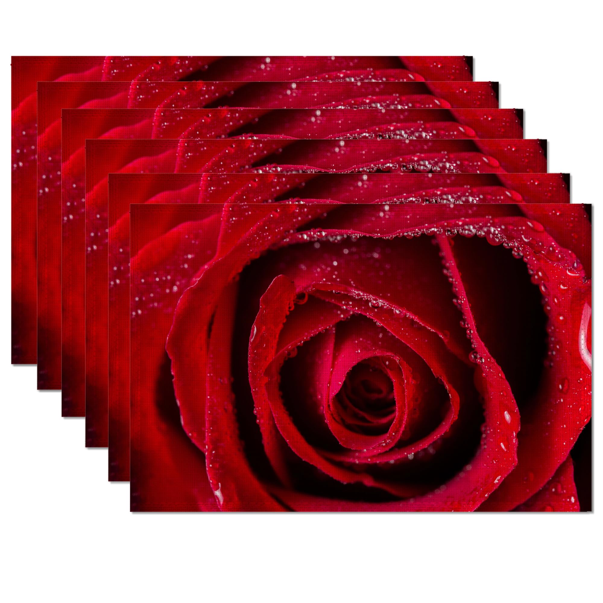 Red Rose Romantic Placemats Set of 6,Table Mats Non-Slip Heat Resistant Washable Placemat for Party Kitchen Dining Table Decoration Indoor Outdoor