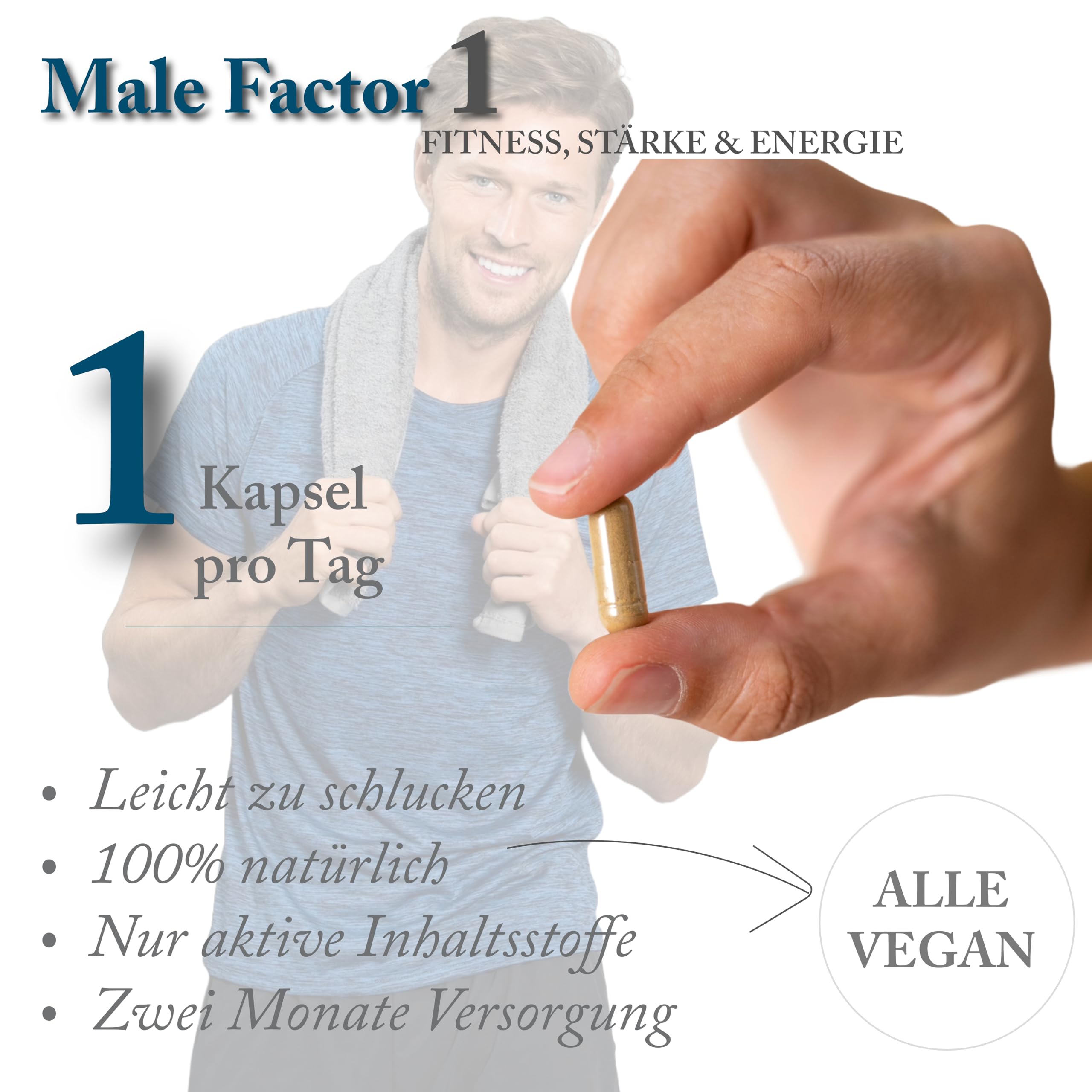 Male Factor 1 für MÄNNER | ZINK und SELEN | 100% natürliche Inhaltsstoffe | Für Muskelwachstum, Kraft & Energie | 60 Kapseln ReAge