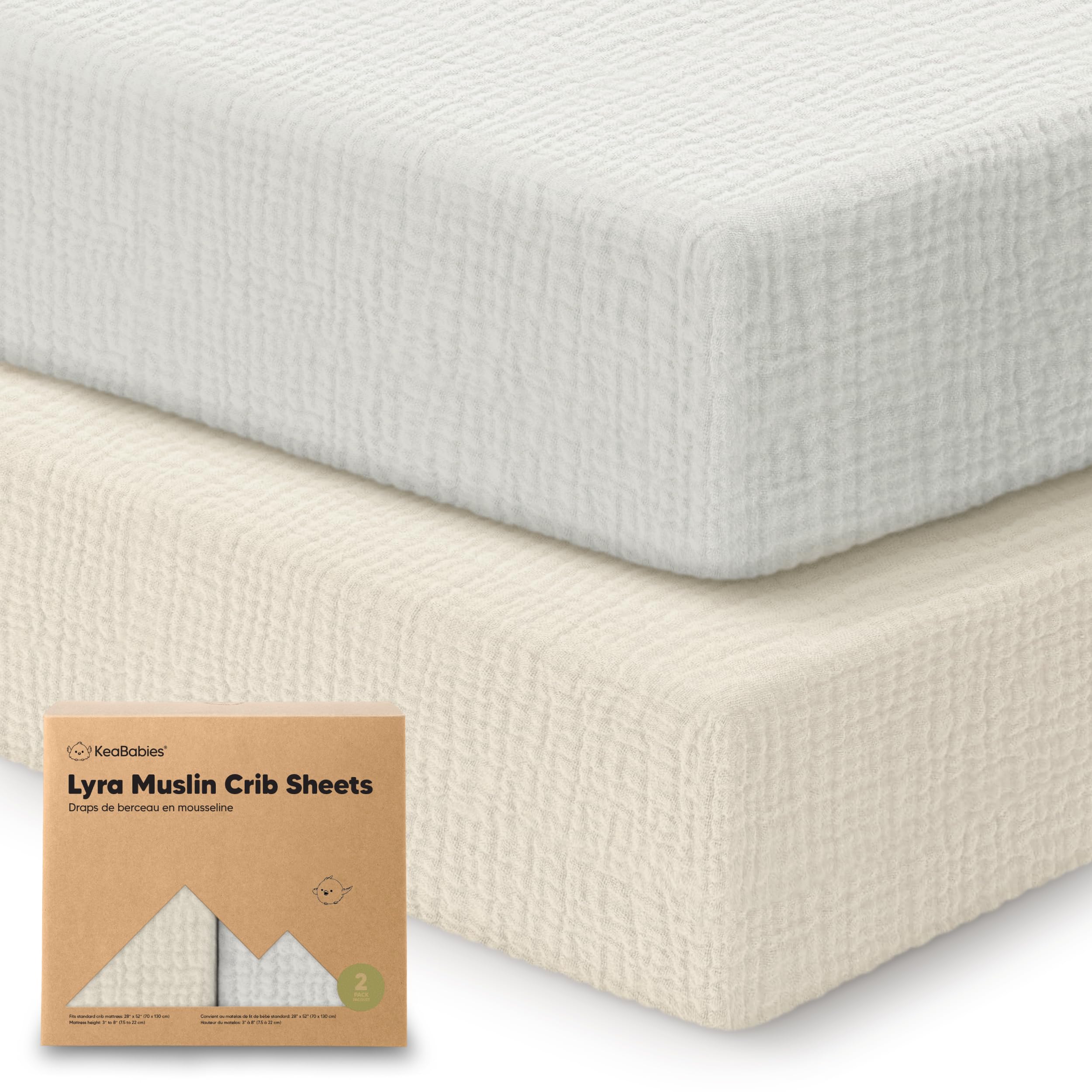 KeaBabies 2-Pack Muslin Crib Sheets for Boys, Girls - 100% Organic Cotton Fitted Baby Crib Mattress Sheet, Soft Breathable Standard Toddler Bed Cover