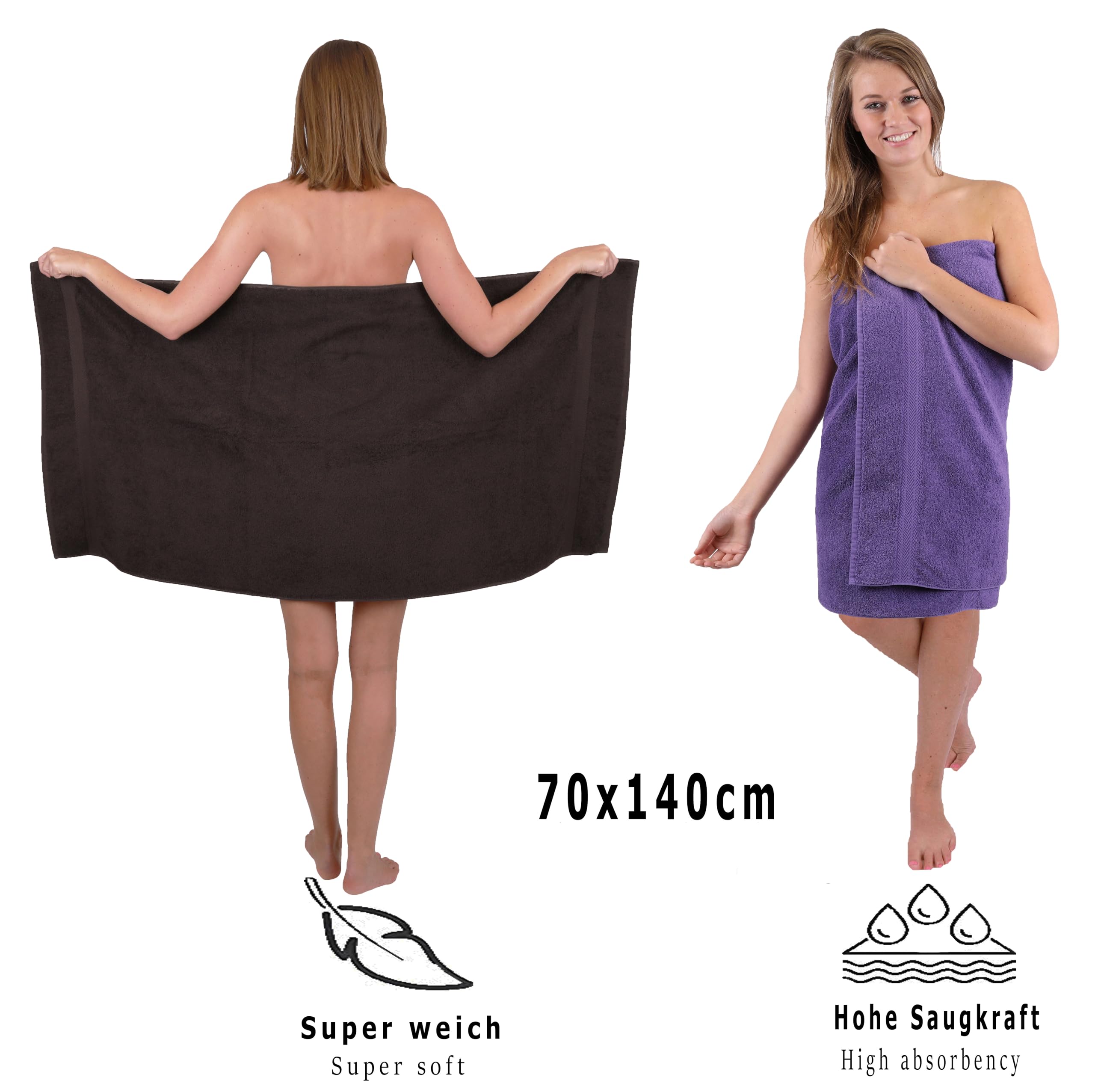 Betz Juego de 10 Toallas Classic 100% algodón 2 Toallas de baño 4 Toallas 2 Toallas de Mano 2 Toallas Cara de Color marrón Oscuro y Morado
