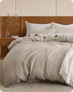  PureWoven 100% Cotton Waffle Duvet Cover Set, 2 Pieces, Twin, Khaki
