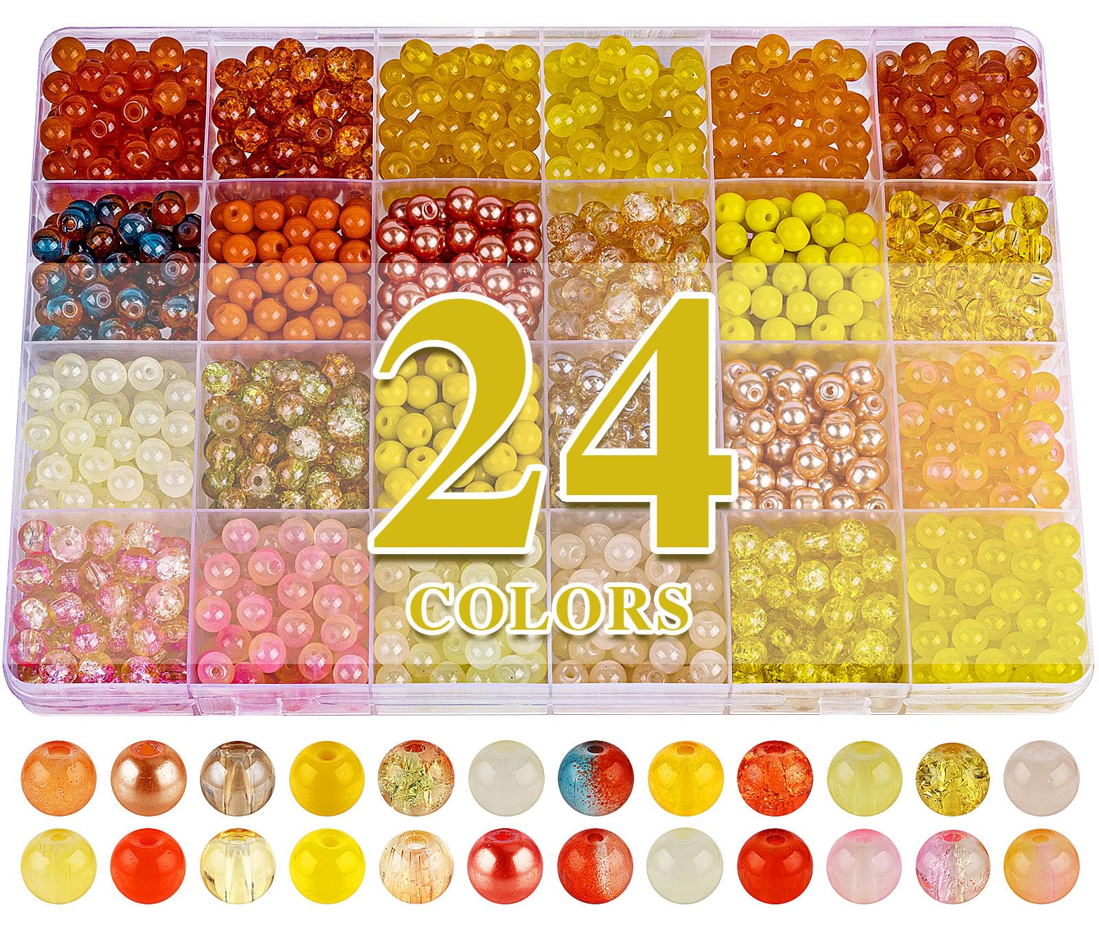 XSEINO About 1200PCS 6mm Glass Beads Warm Yellow Bracelet Making Kit