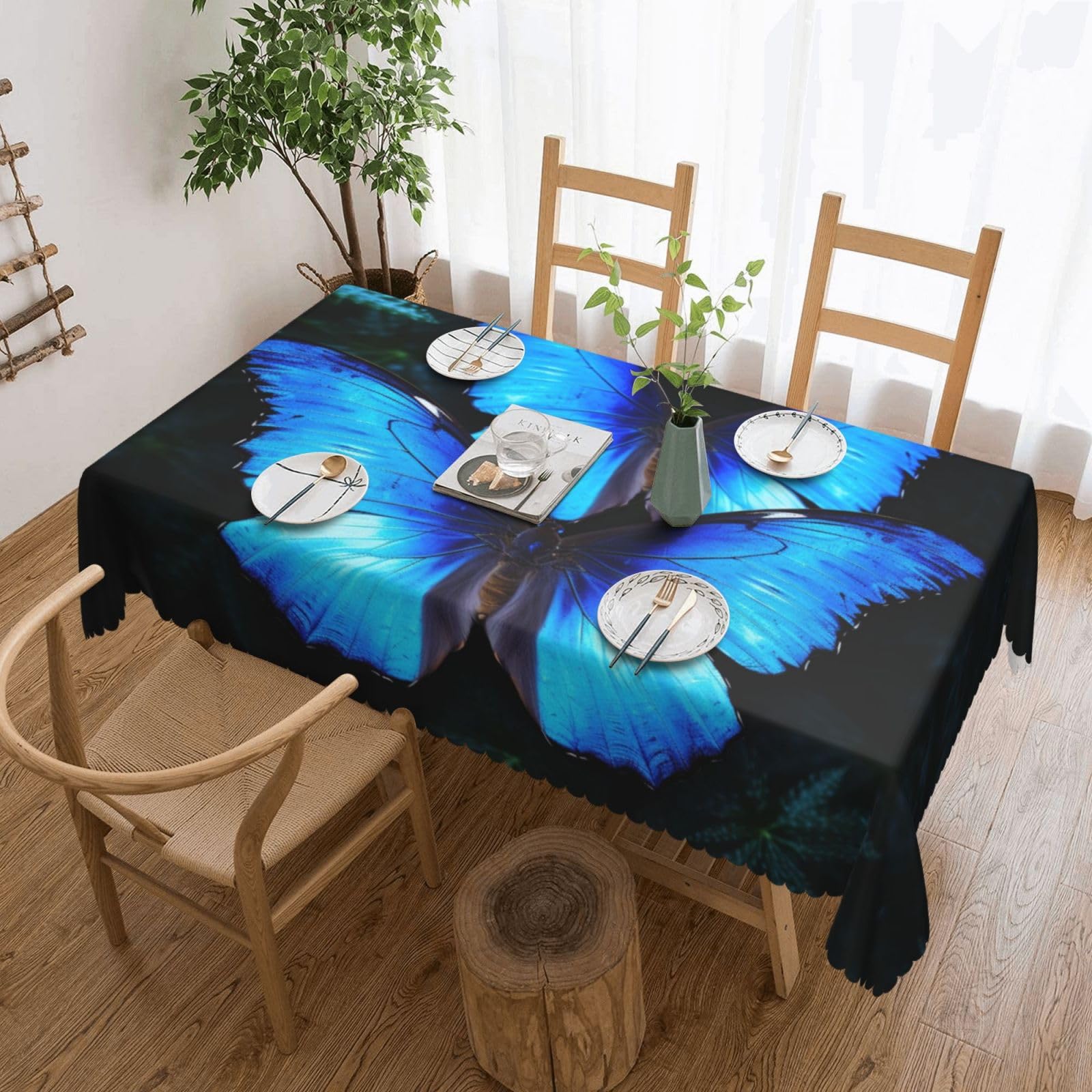 Nappe papillon bleu anti-plis lavable pour protéger la table du salon