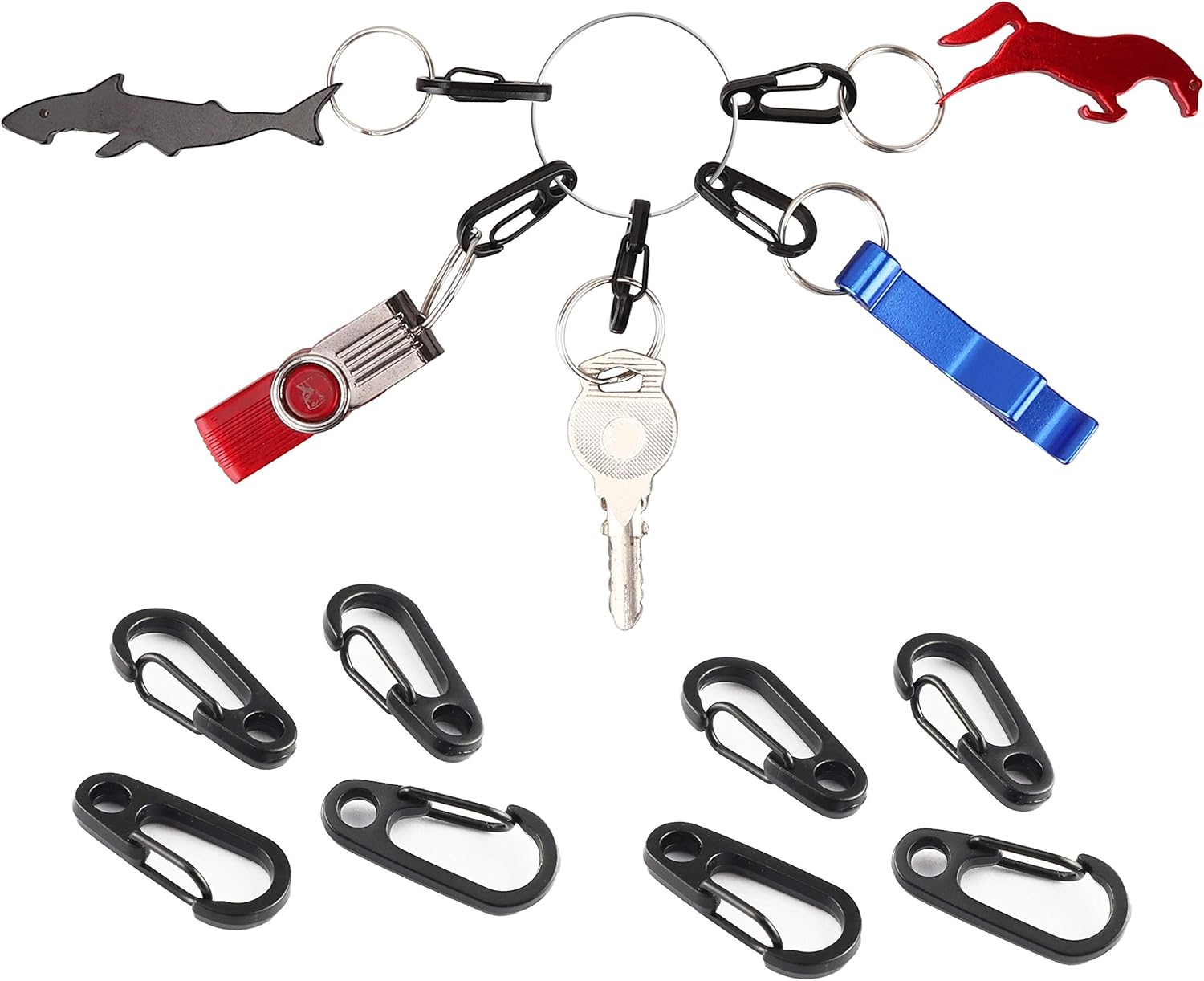 Swatom Mini SF Alloy Carabiner Clip Tiny Spring Snap Hook Carabiners for Paracord Backpack Camping Bottle Using Keychains Accessories 10pcs (New Black Style): Sports & Outdoors