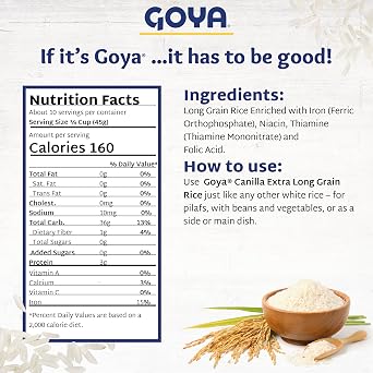 Goya Canilla Extra Long Grain Rice, Light and Fluffy Texture, 2-Pack, 1 lb