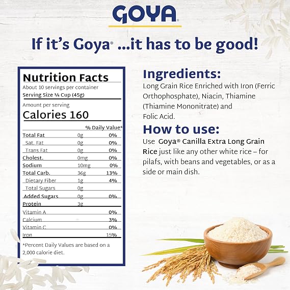 Goya Canilla Extra Long Grain Rice, Light and Fluffy Texture, 2-Pack, 1 lb