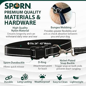 Sporn Run-Together Jogging Belt & Dog Running Leash for Dogs, Hands Free Dog Walking, Nylon Dog Leash Waist Belt Combo to Elevate Style & Fitness You Never Seen Before, Black Standard