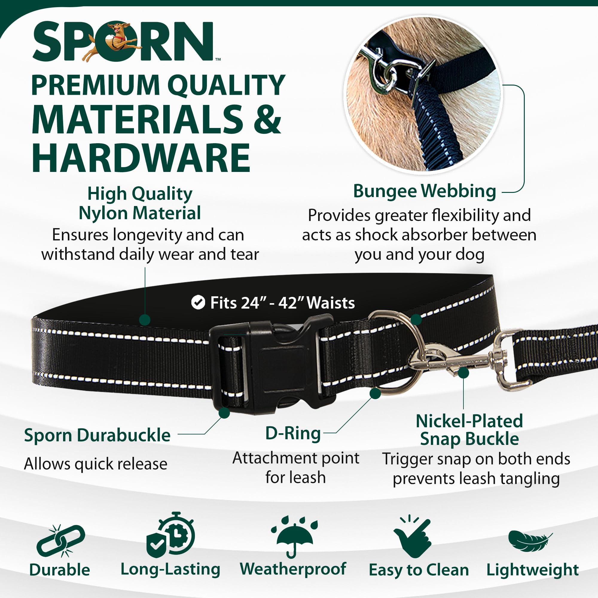 Sporn Run-Together, cintura da jogging e guinzaglio da corsa per cani, guinzaglio per cani a mani libere, guinzaglio in nylon per migliorare lo stile e il fitness che non hai mai visto prima, nero