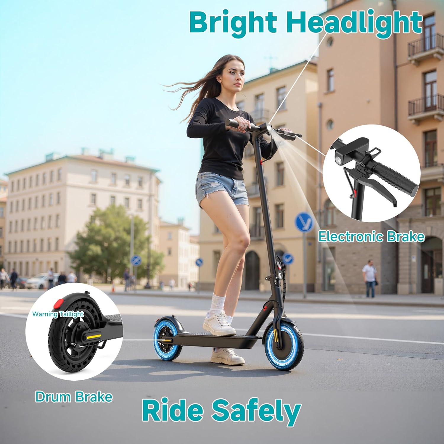 Qlaway Electric Scooter for Adults, 350W/500W Motor, 16-22 Miles Range, 8.5"/10" Solid Tires, Dual Braking & Suspension, Folding Portable Commuting E-Scooter with App