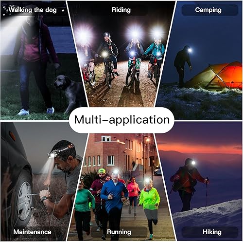 Miniatura 6 de KunHe Paquete de 10 faros delanteros LED recargables con sensor de movimiento, 10 modos para equipo de campamento al aire libre, senderismo, pesca,