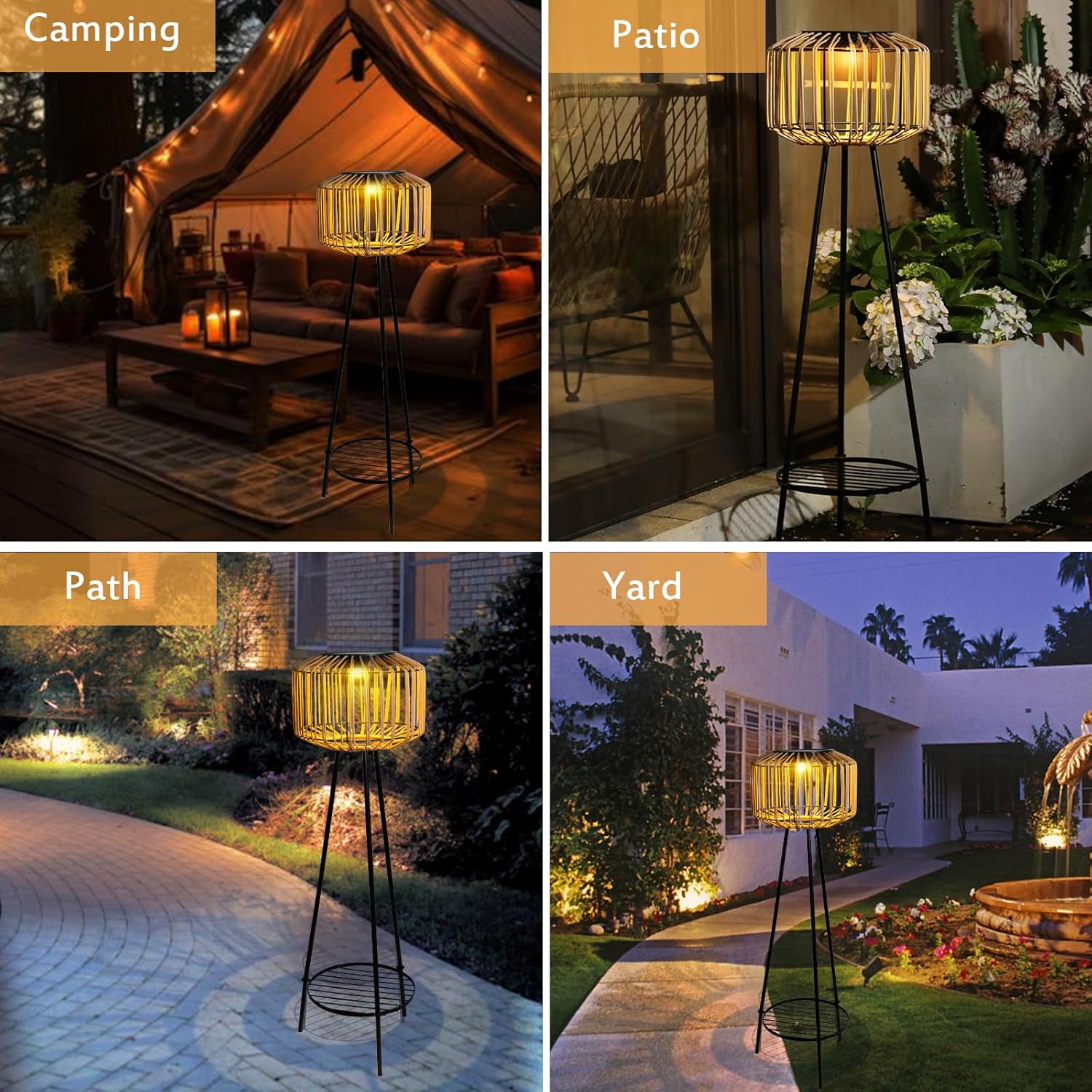 Outdoor Floor Lamp Outdoor Solar Lights Rattan Lamp with Plant Stands Metal Tripod Outdoor Floor Lamps for Patio Yard Deck Porch Walkway Driveway Garden Decor (no test )