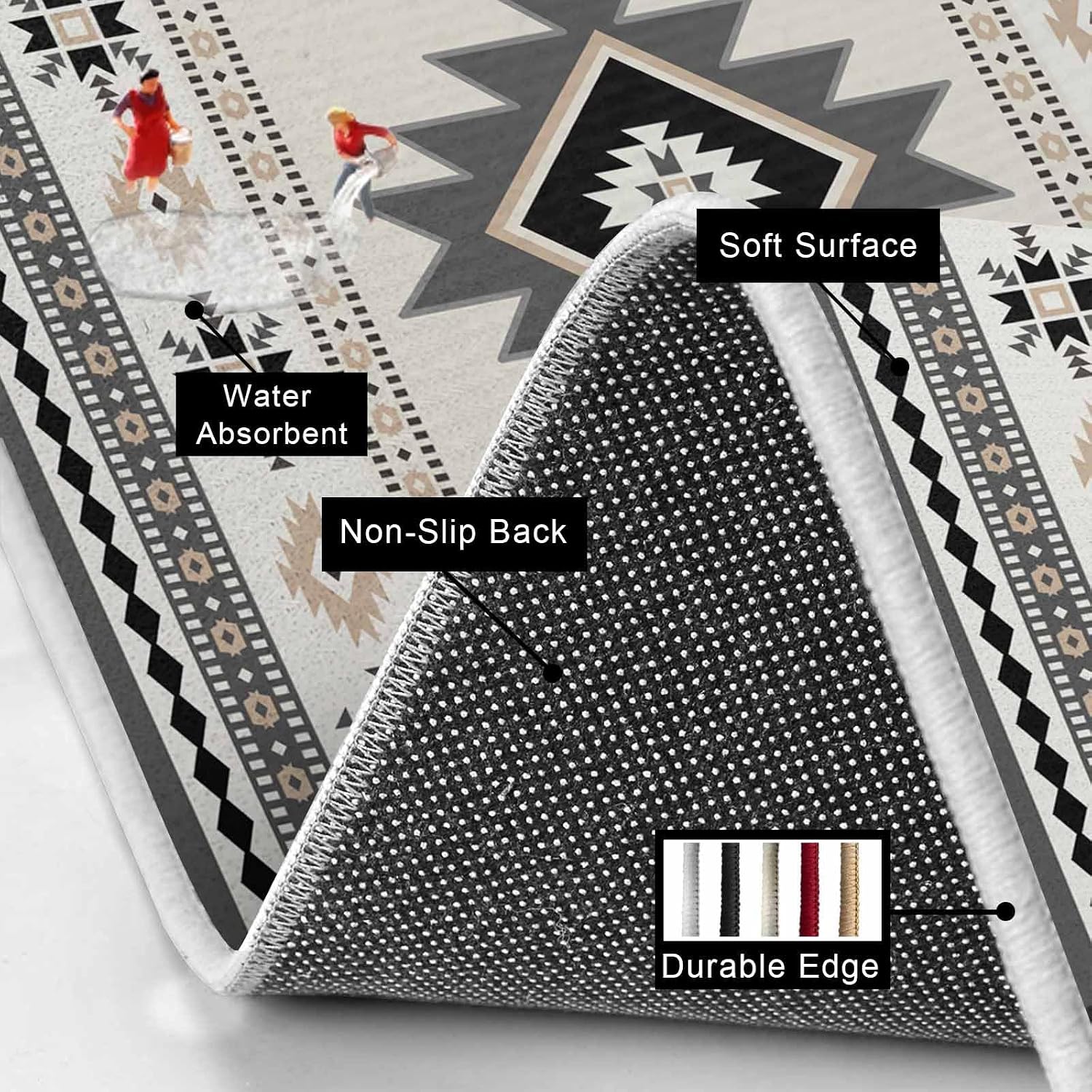 Prime Leader Aztec Kitchen Mat Set 2 Pieces Gray Southwest Wind Bohemian Ethnic Wind Non Slip Kitchen Rugs Washable Runner Rug Mats for Sink Laundry (19.7" x 31.5"+19.7" x 63")