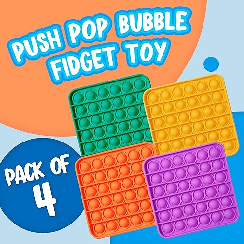 Miniatura 8 de Paquete de 4 juguetes sensoriales Push Pop Bubble Fidget, cuadrado, morado, naranja, verde menta, amarillo, recuerdos de fiesta
