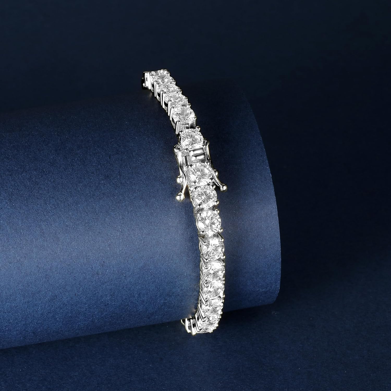 GEMSME 5MM Tennis Bracelet for Women Men, 18K White/Yellow Gold Plated 5.0mm Round Cubic Zirconia Classic Tennis Bracelet - Image 3