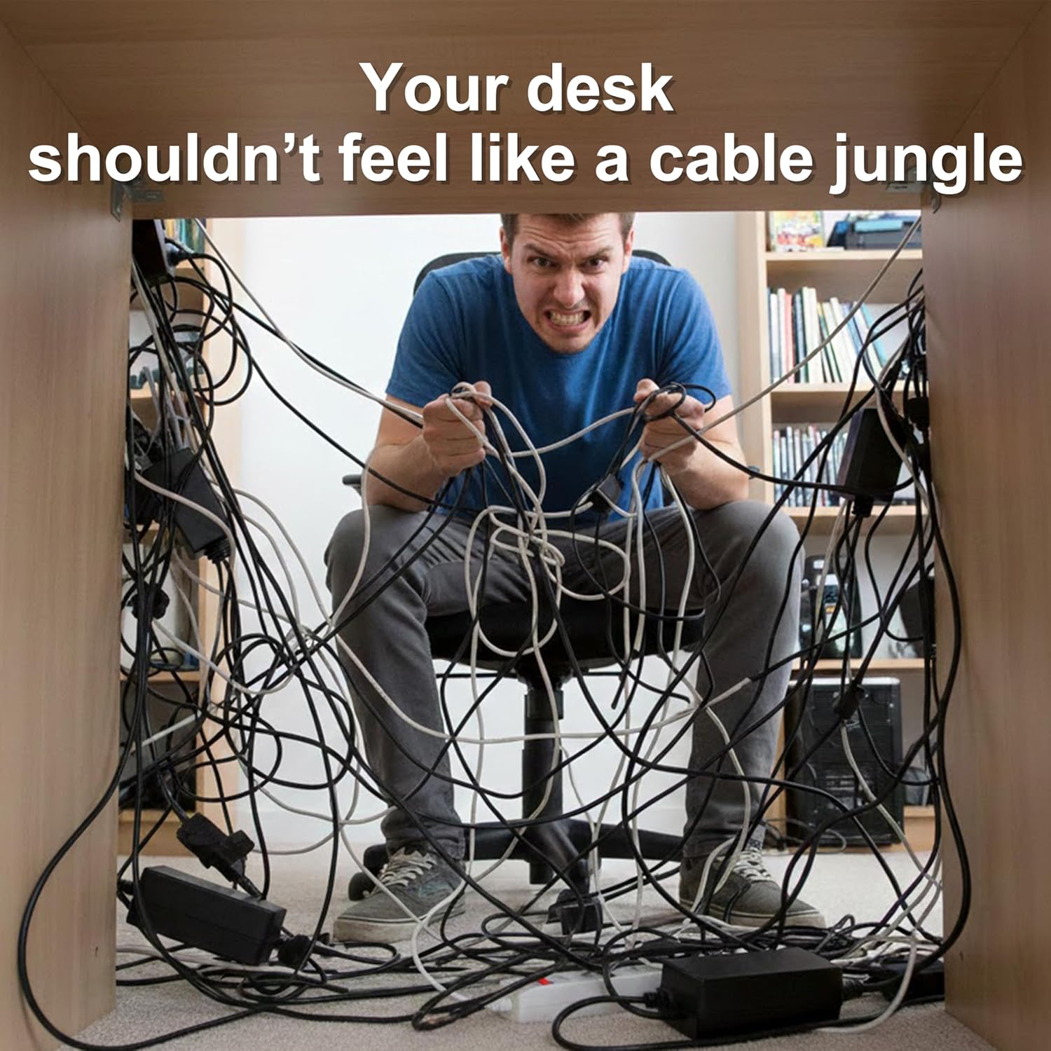 Under Desk Cable Management Tray - Fits up to 1.77" Thick Desks, No-Drill Clamp-on Wire Organizer, Reversible Inward/Outward Install, Heavy Duty Metal Power Strip Holder for Home Office & Gaming Desk