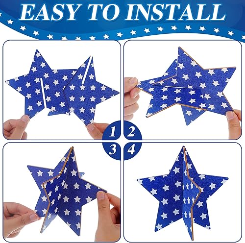 Miniatura 4 de Bucherry 4 juegos de centros de mesa patrióticos para el Día de los Caídos de madera, letreros de estrellas de madera, rojo, blanco, azul, 4 de