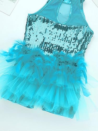 Miniatura 5 de JEATHA Leotardo de malla con lentejuelas brillantes y cuello alto falso para niñas y niñas, para ballet, jazz, danza latina