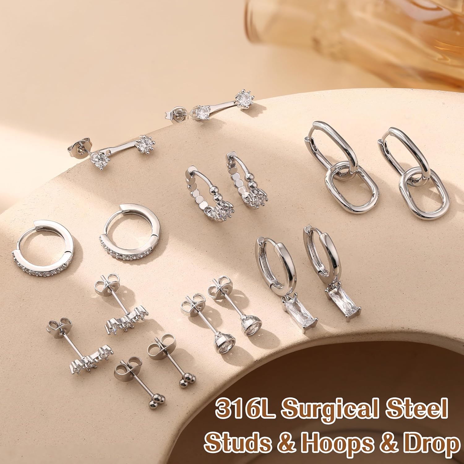 Small Gold Hoop Earrings Set for Women - 14K Gold Plated Hypoallergenic Huggie Hoop Studs Earring Stacks for Sensitive Ears - Cartilage Earring Sets for Multiple Piercing 8 Pairs - Image 2