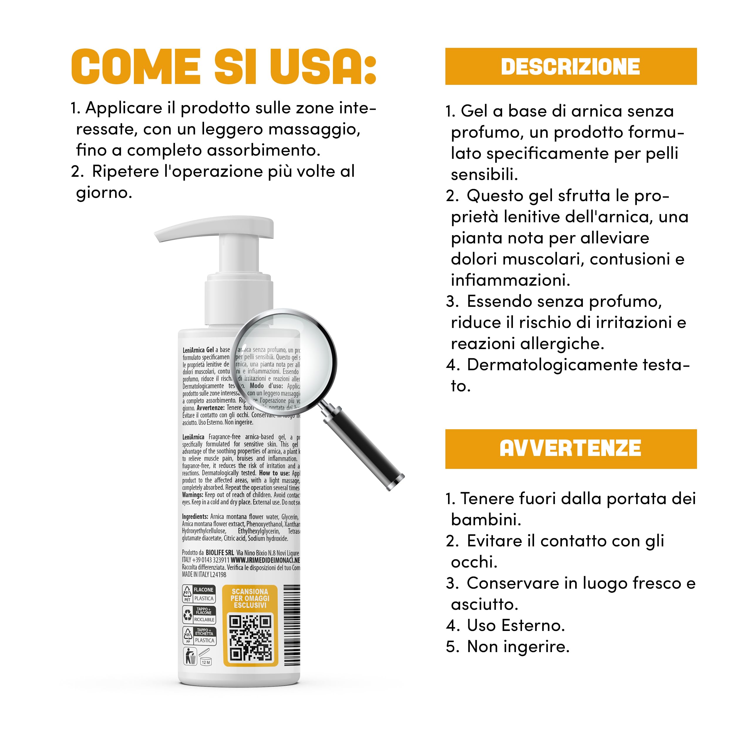 LeniArnica Gel Arnica Montana al 98% per Pelli Sensibili - Lenitivo, Ipoallergenico, Senza Profumo - Dermatologicamente Testato (250ml)