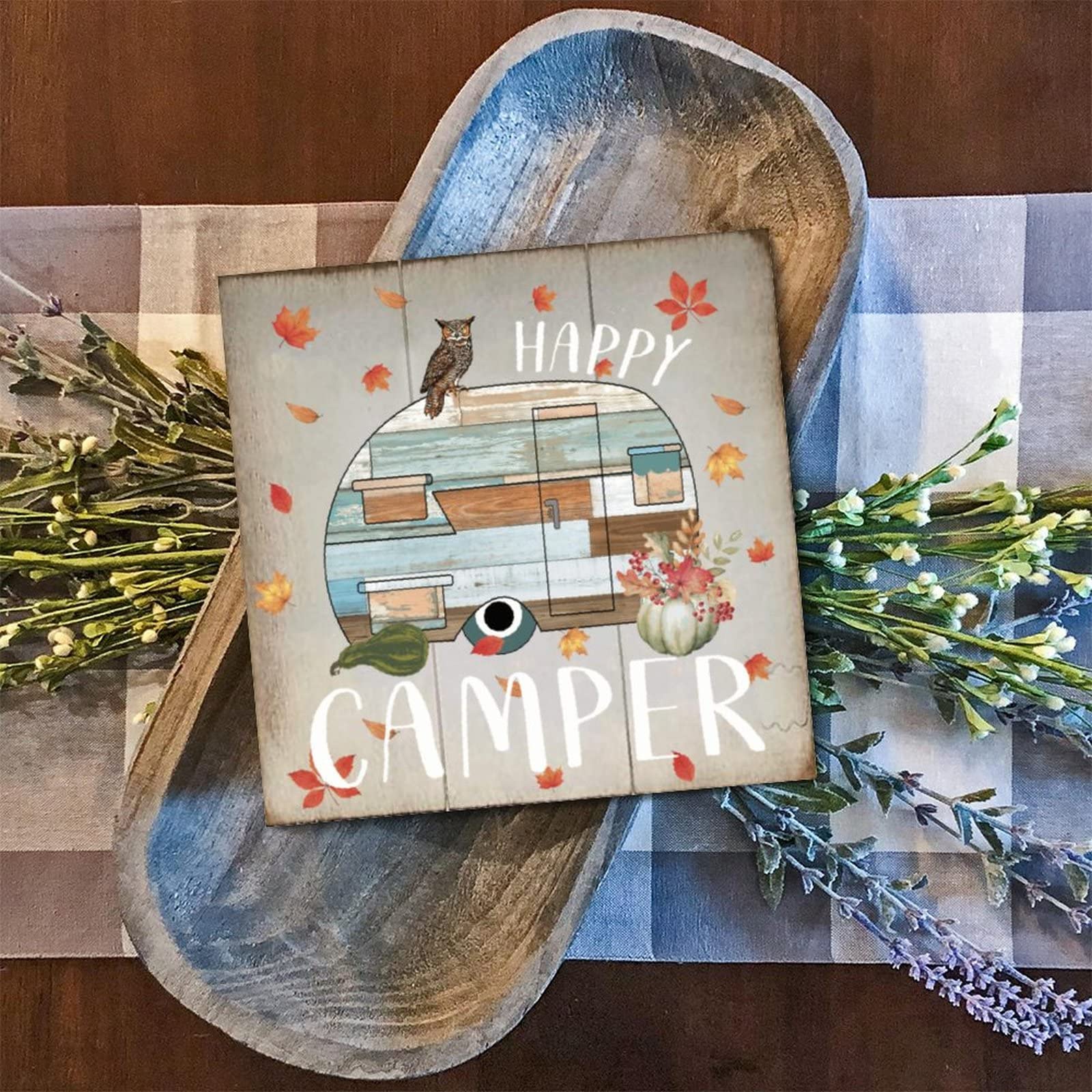 Panneau en bois Happy Camper idéal pour la cuisine ou le salon