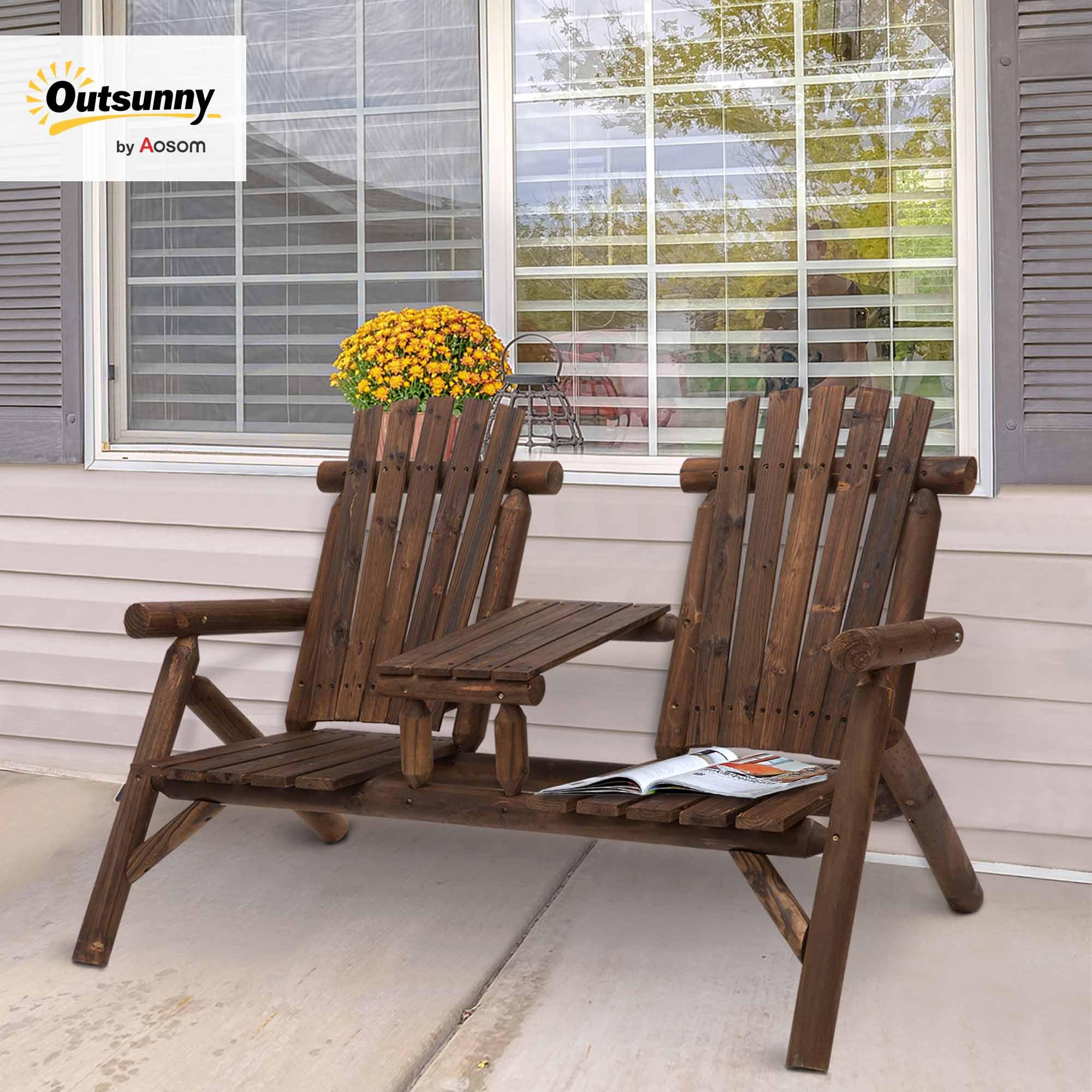 Amazon.com: Outsunny 2-Seat Wooden Adirondack Chair, Patio