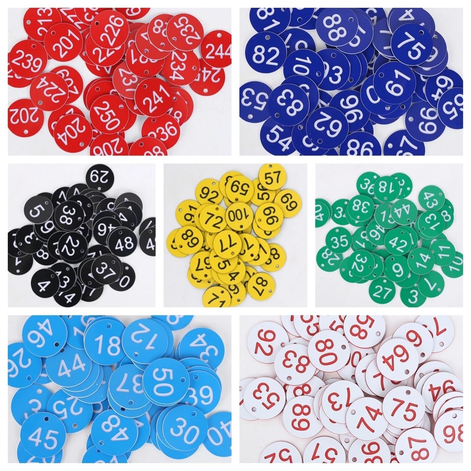 Plastikowe zawieszki z numerami, Okrągłe zawieszki z numerem ula ABS otworem Wielokolorowe opakowanie o średnicy 3,5 cm, zawiera 100 cyfr 1-100(White)